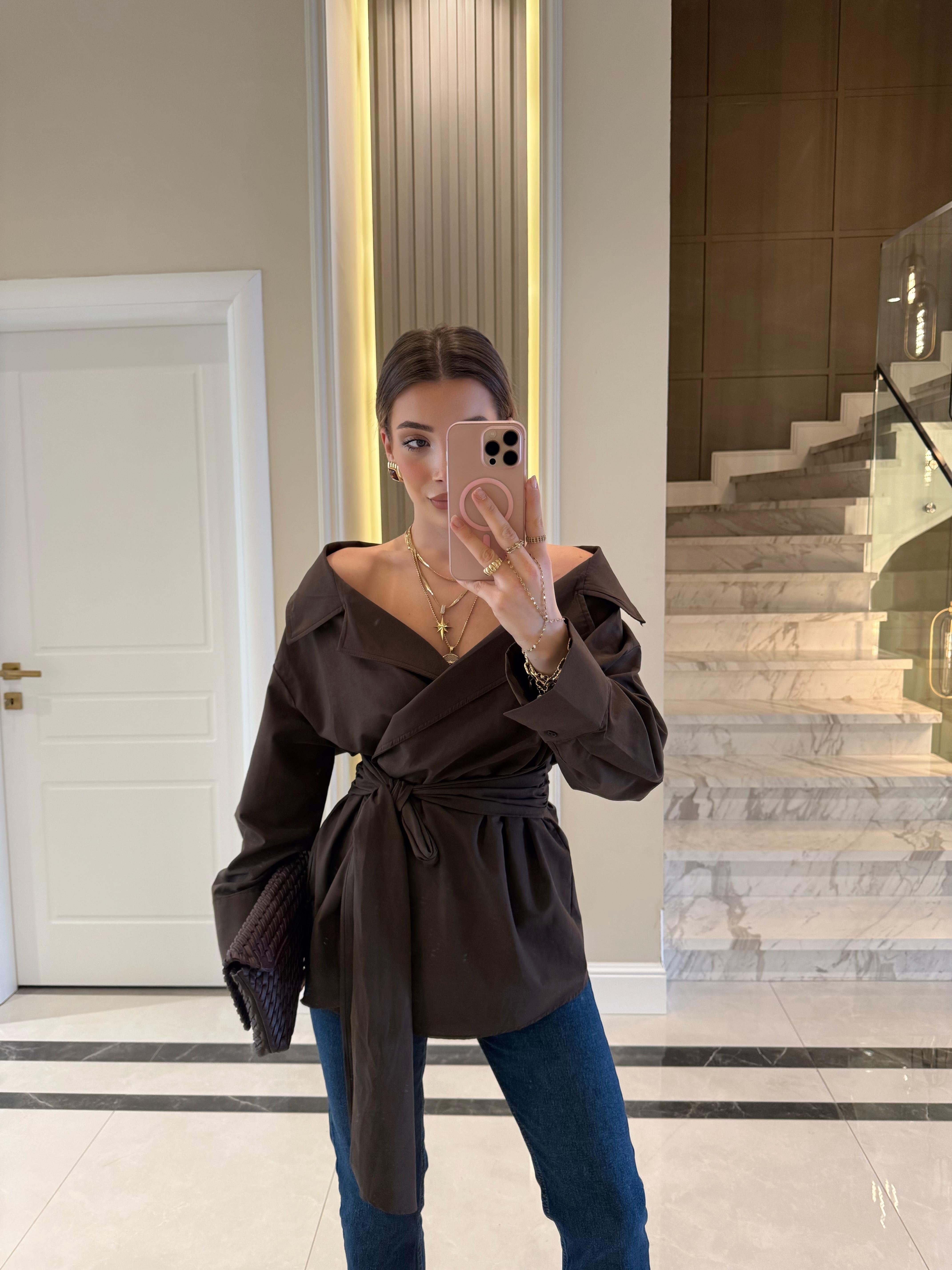 FW- Kahve Önü Bağlamalı Poplin Gömlek