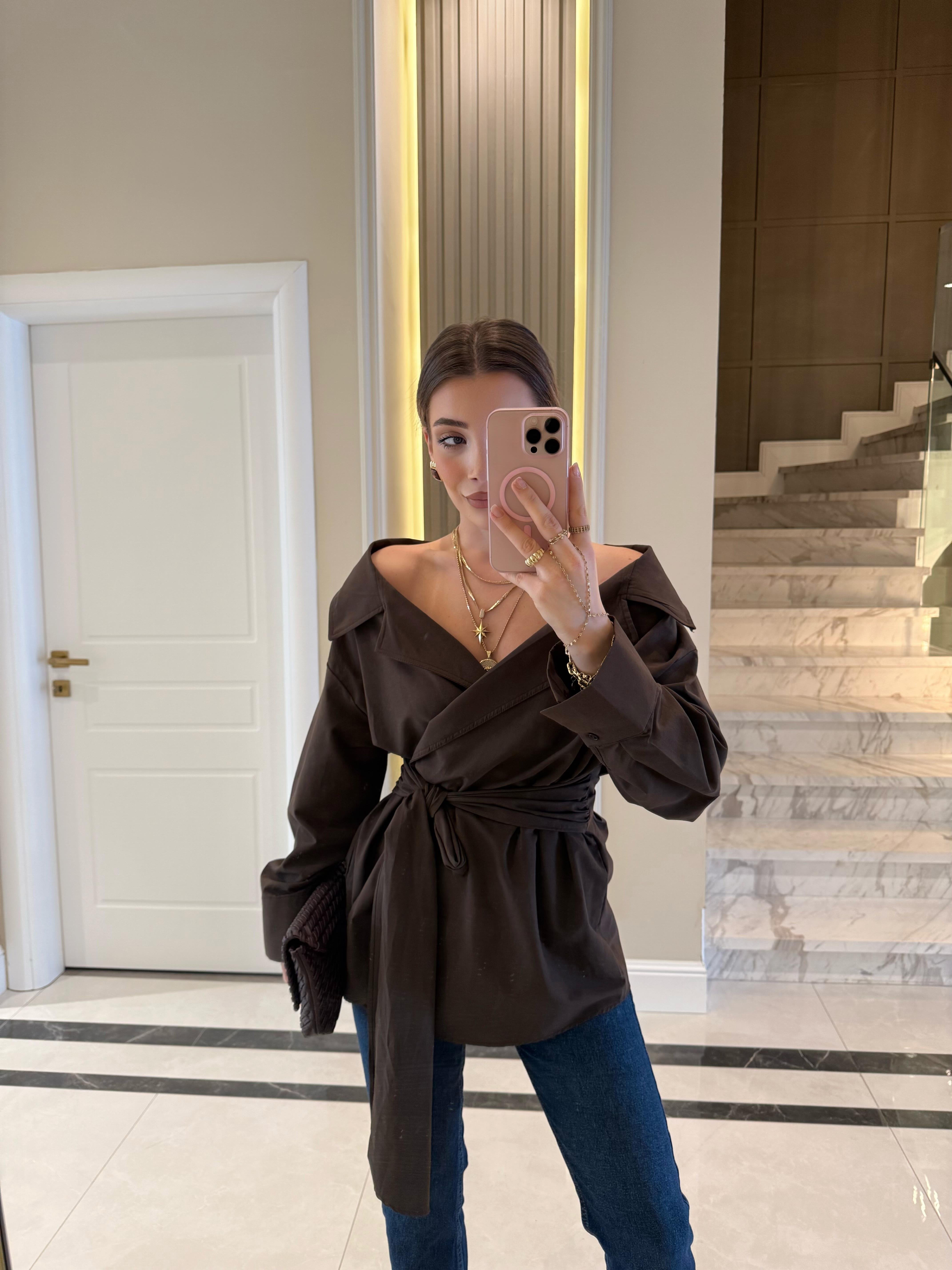 FW- Kahve Önü Bağlamalı Poplin Gömlek