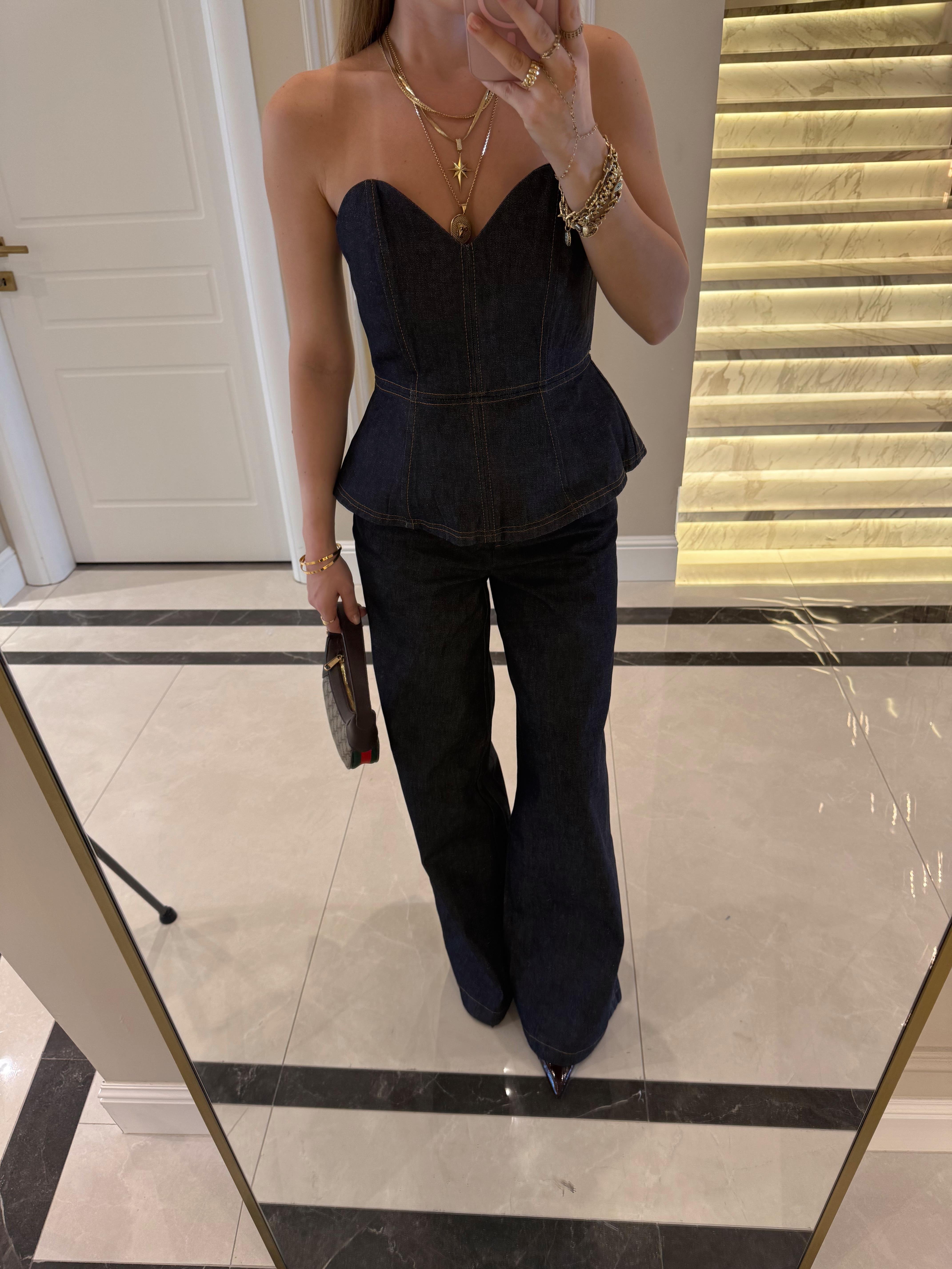 FW- Lacivert Denim Geniş Paçalı Pantolon 