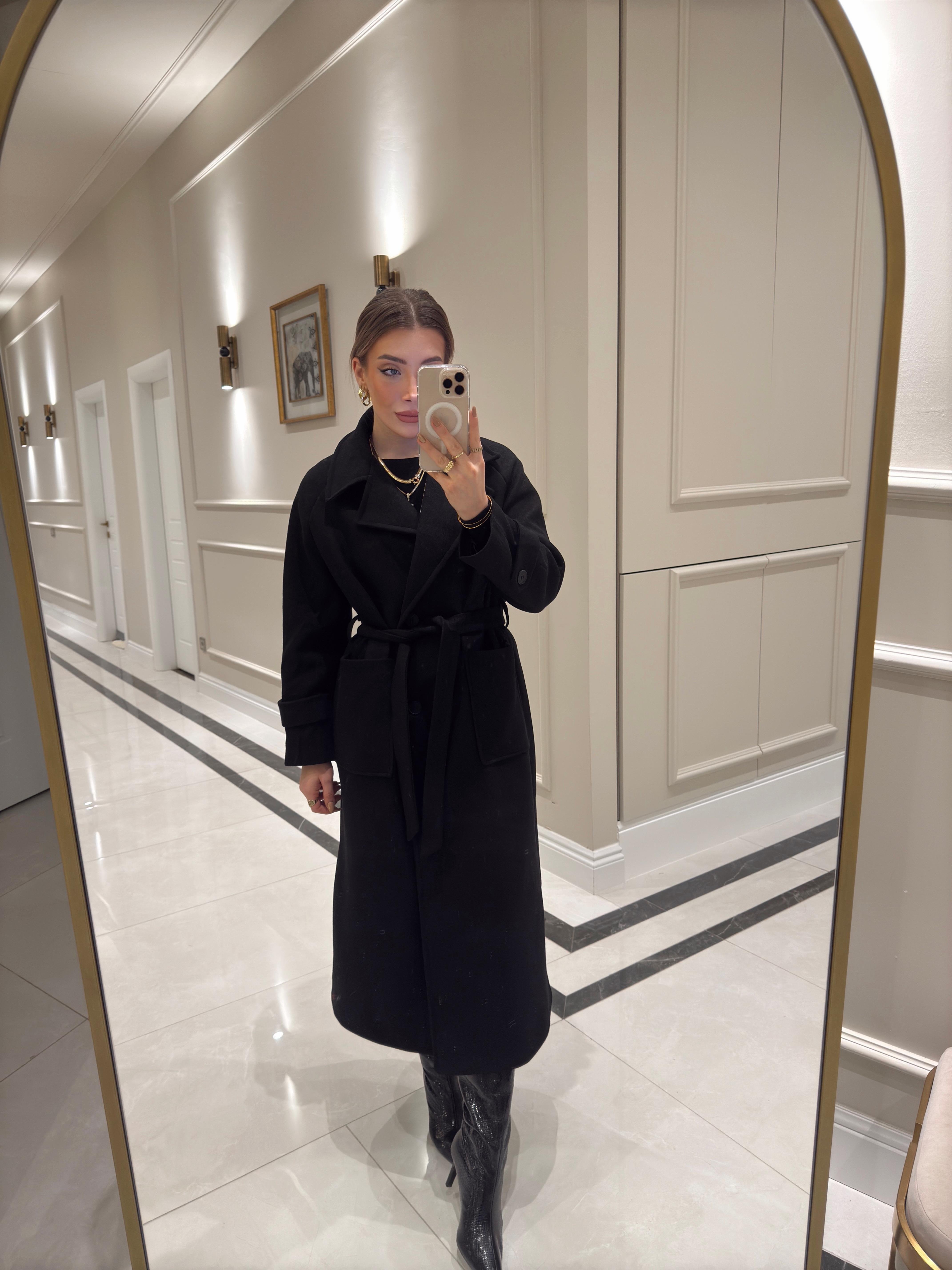 Fw - Premium Siyah Kaşe Kaban
