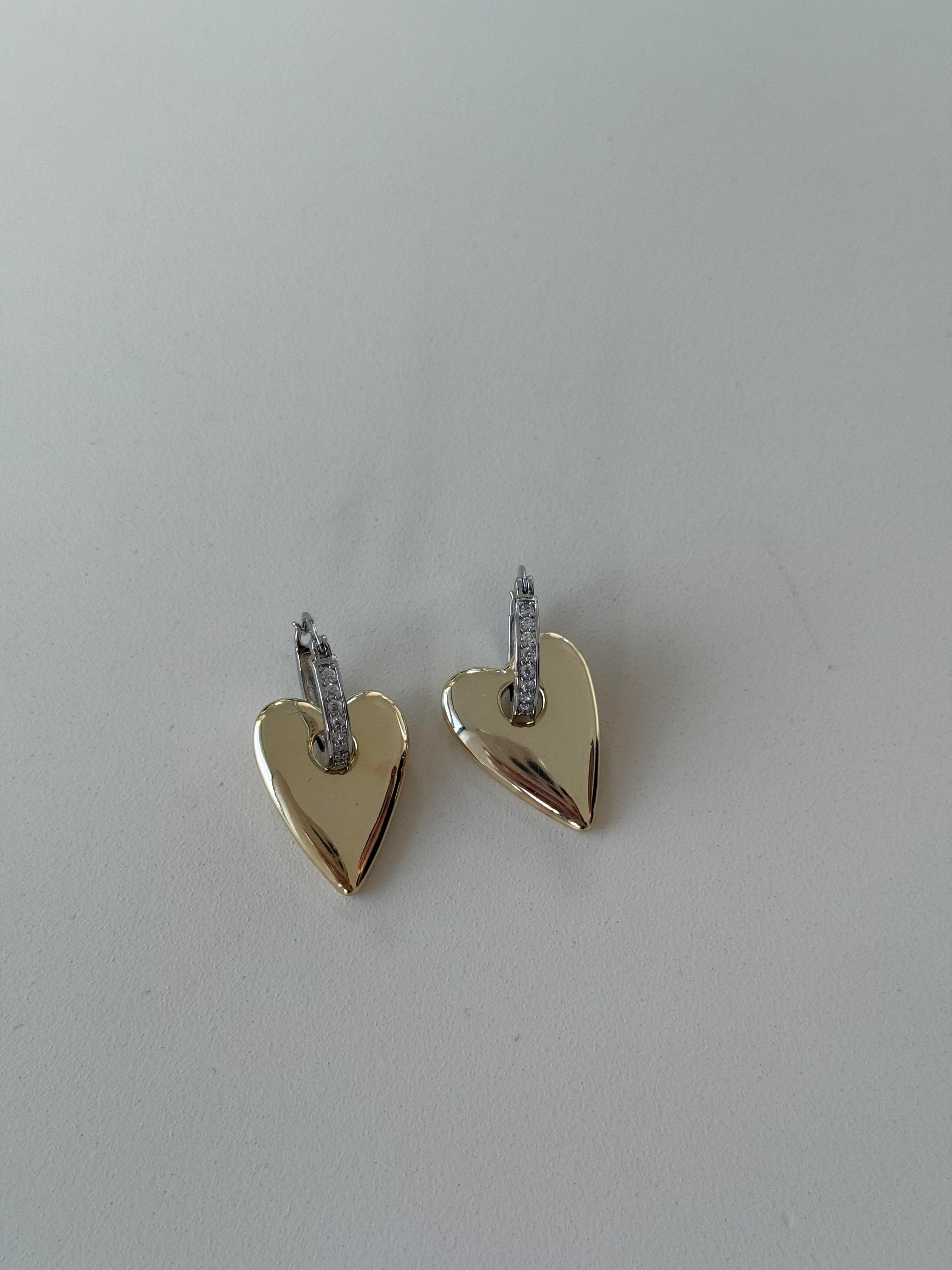 Gold -Gümüş Taşlı Kalpli Küpe 