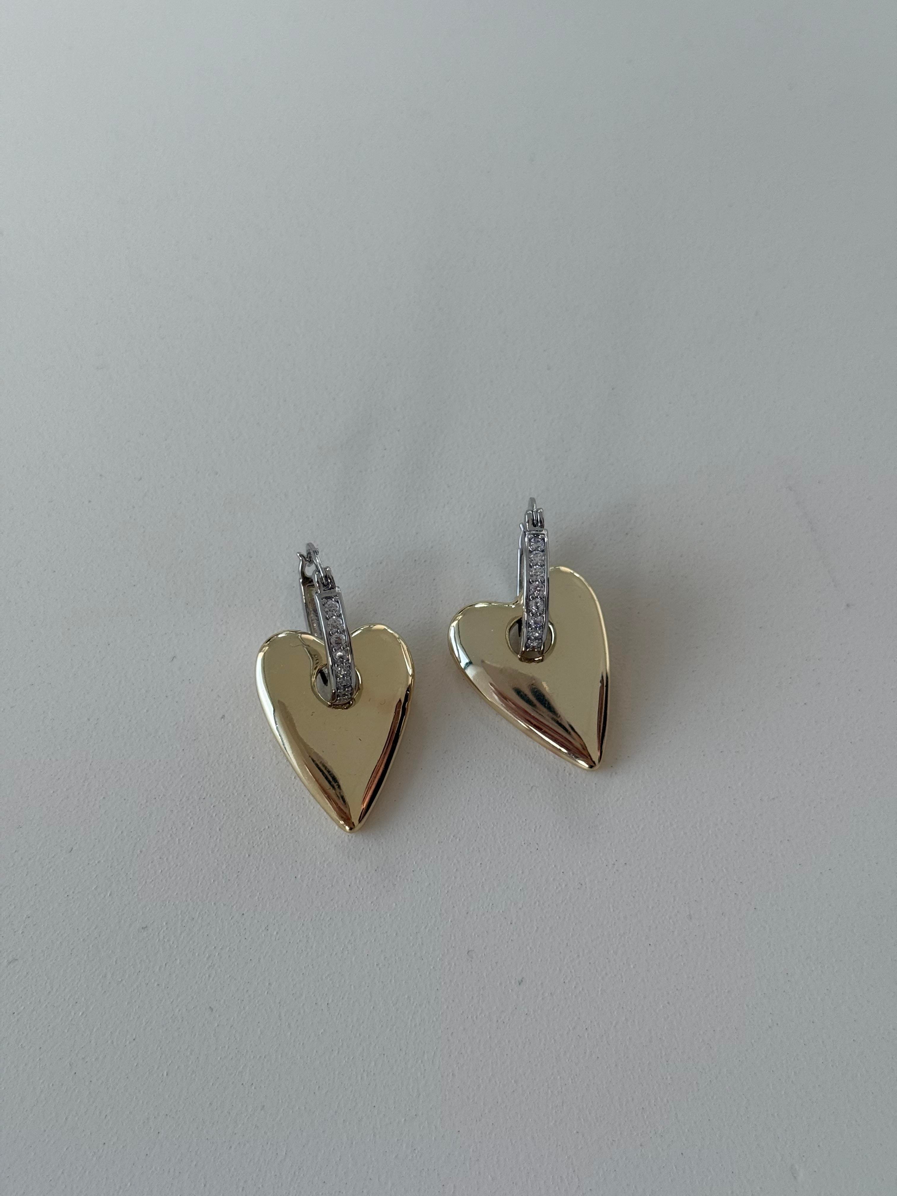 Gold -Gümüş Taşlı Kalpli Küpe 