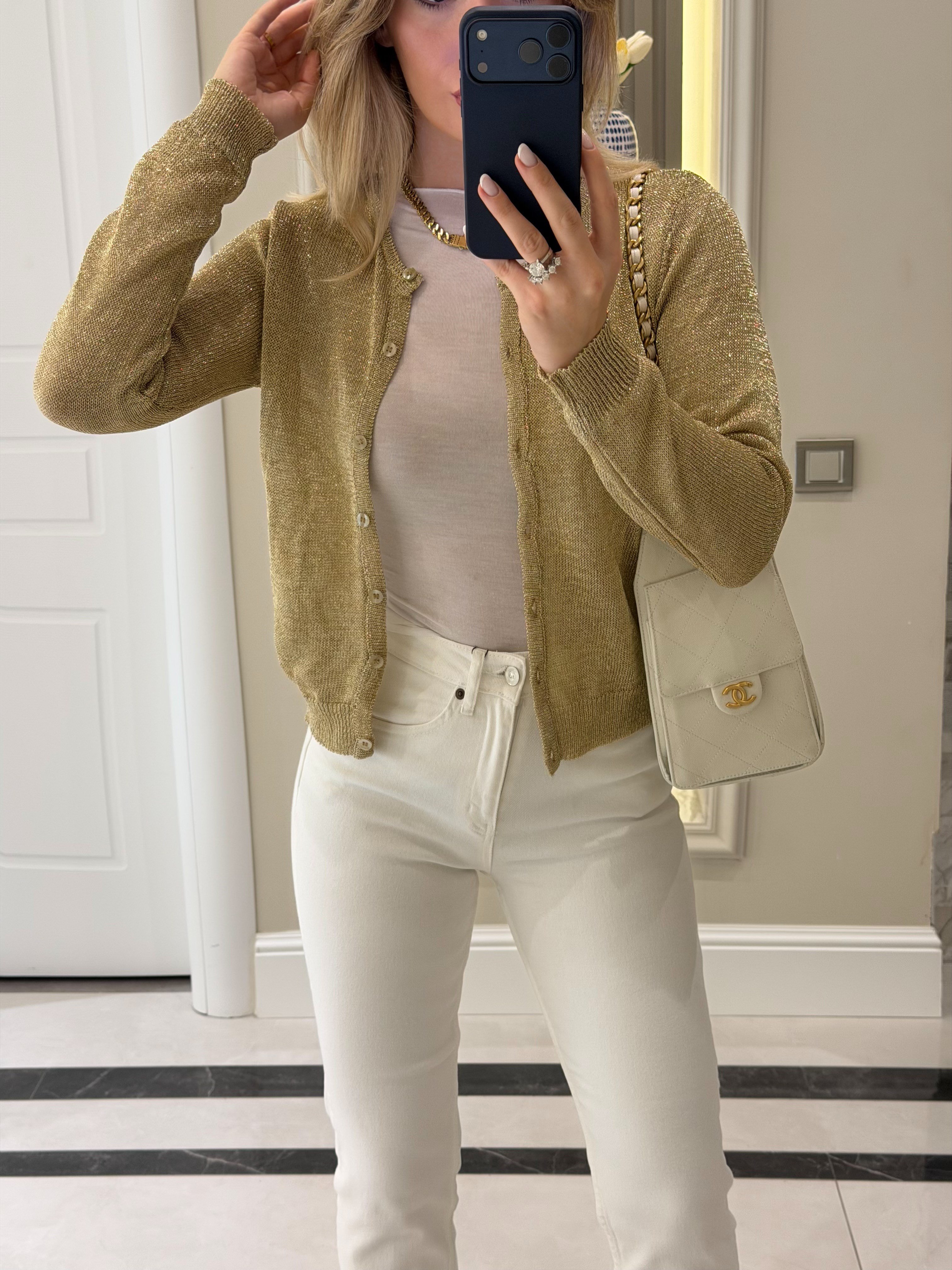 Gold Metalik İplik Basic Hırka - 2844