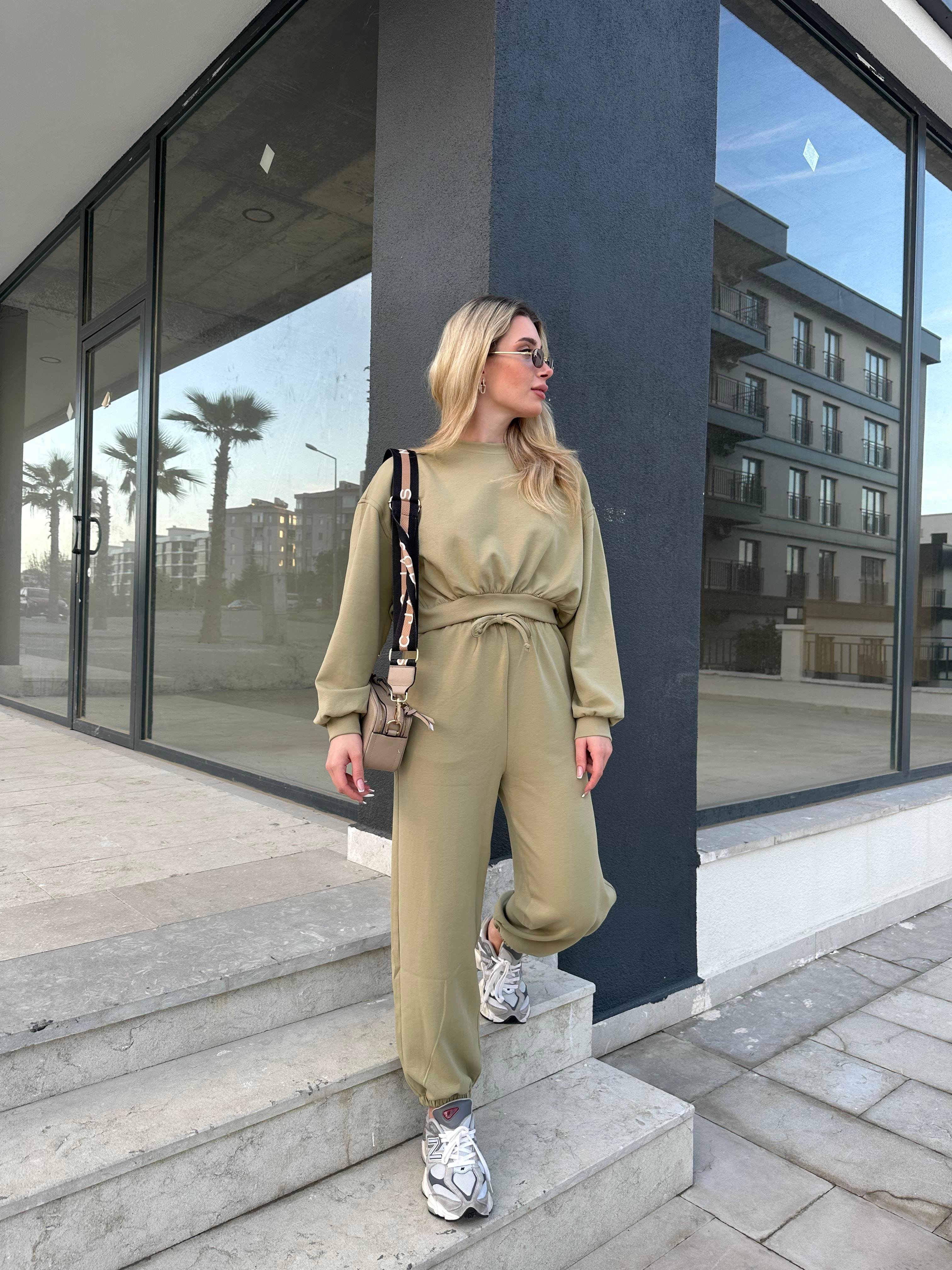 Haki Modal Kumaş İkili Sweat Takım
