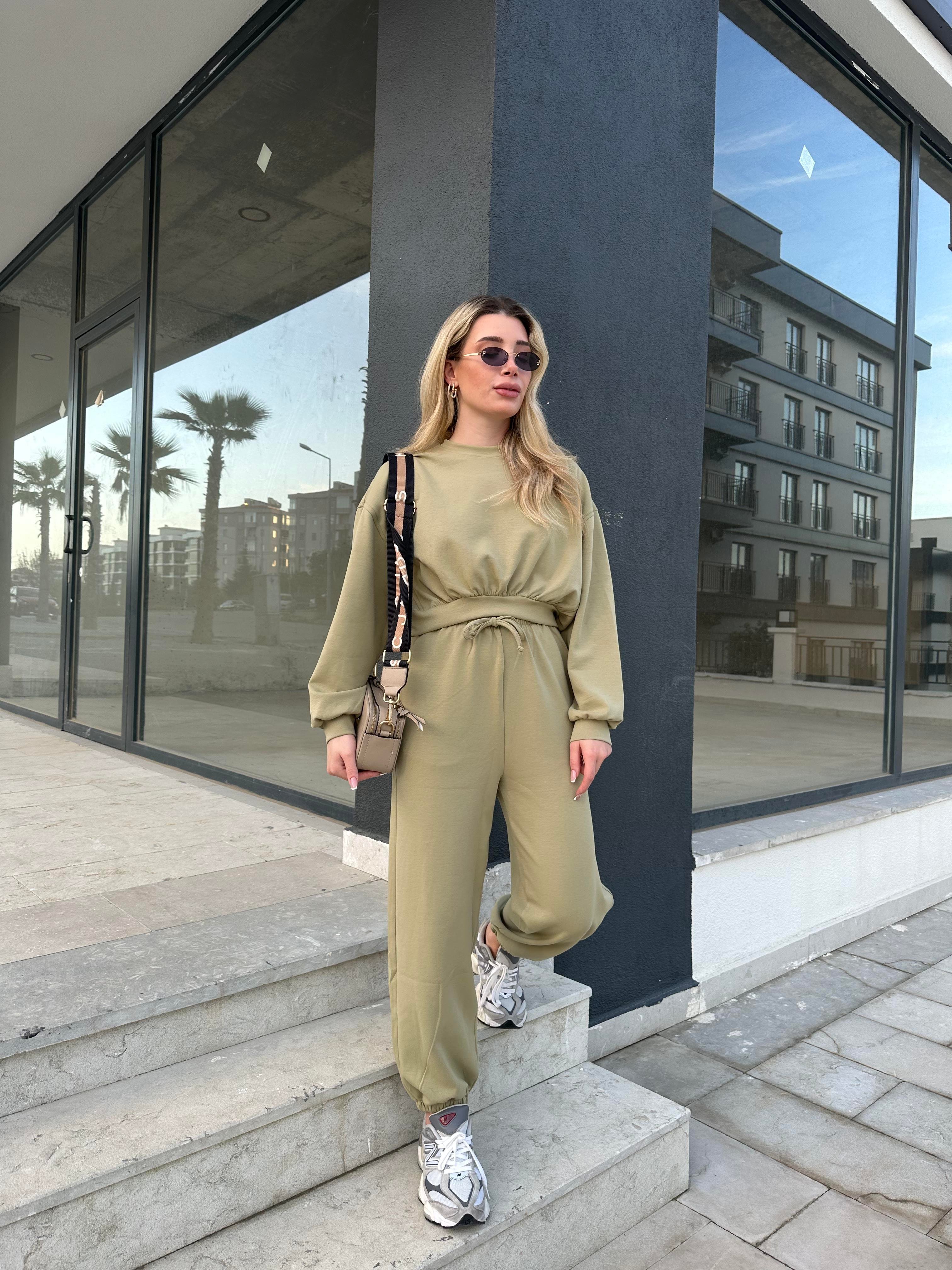 Haki Modal Kumaş İkili Sweat Takım