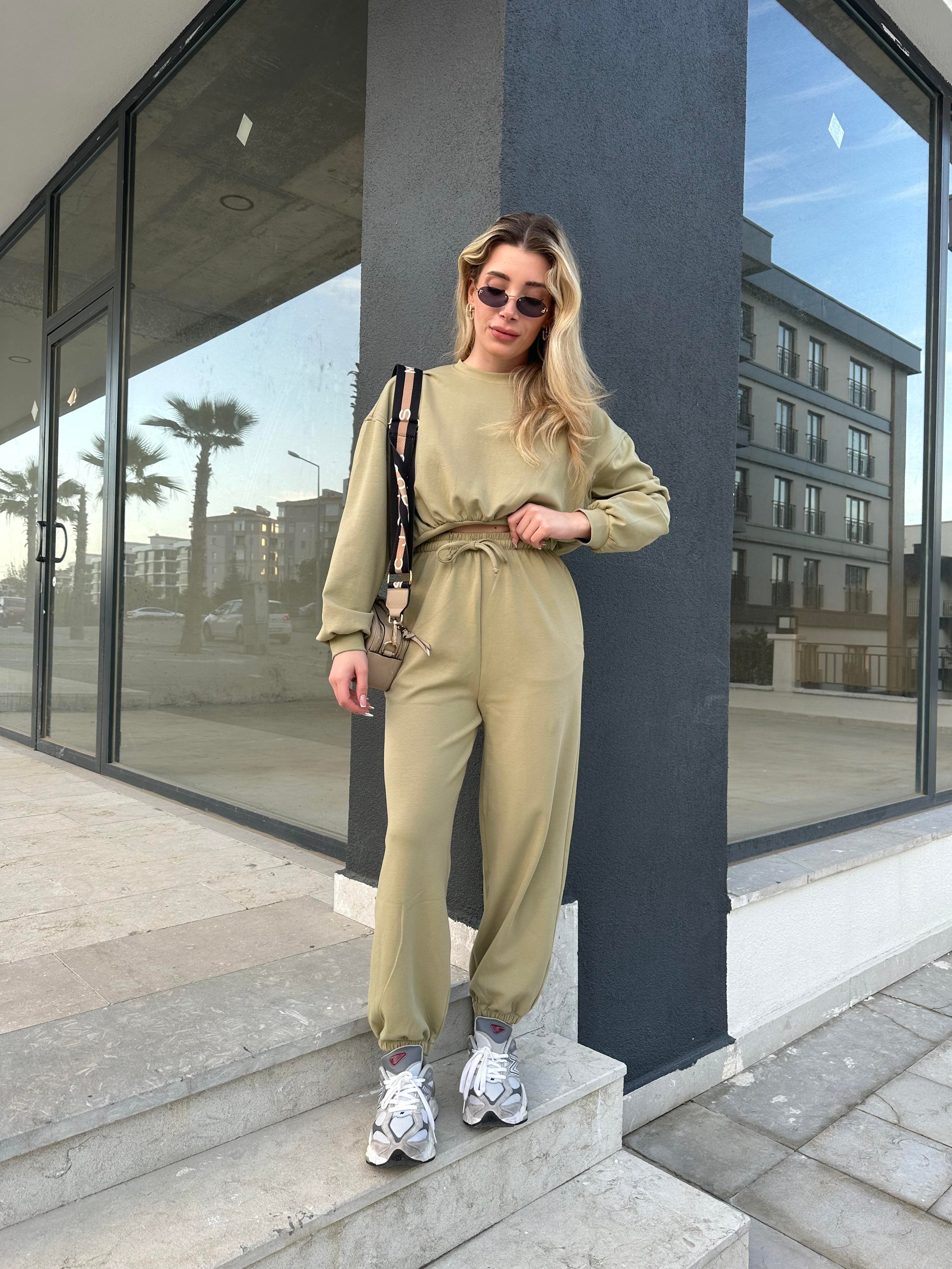 Haki Modal Kumaş İkili Sweat Takım