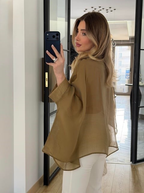 Haki Uçuşan Pelerin Bluz-5026