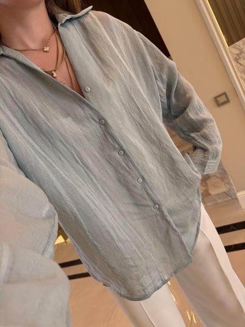 İndigo Oversize Transparan Tensel Gömlek - 4914