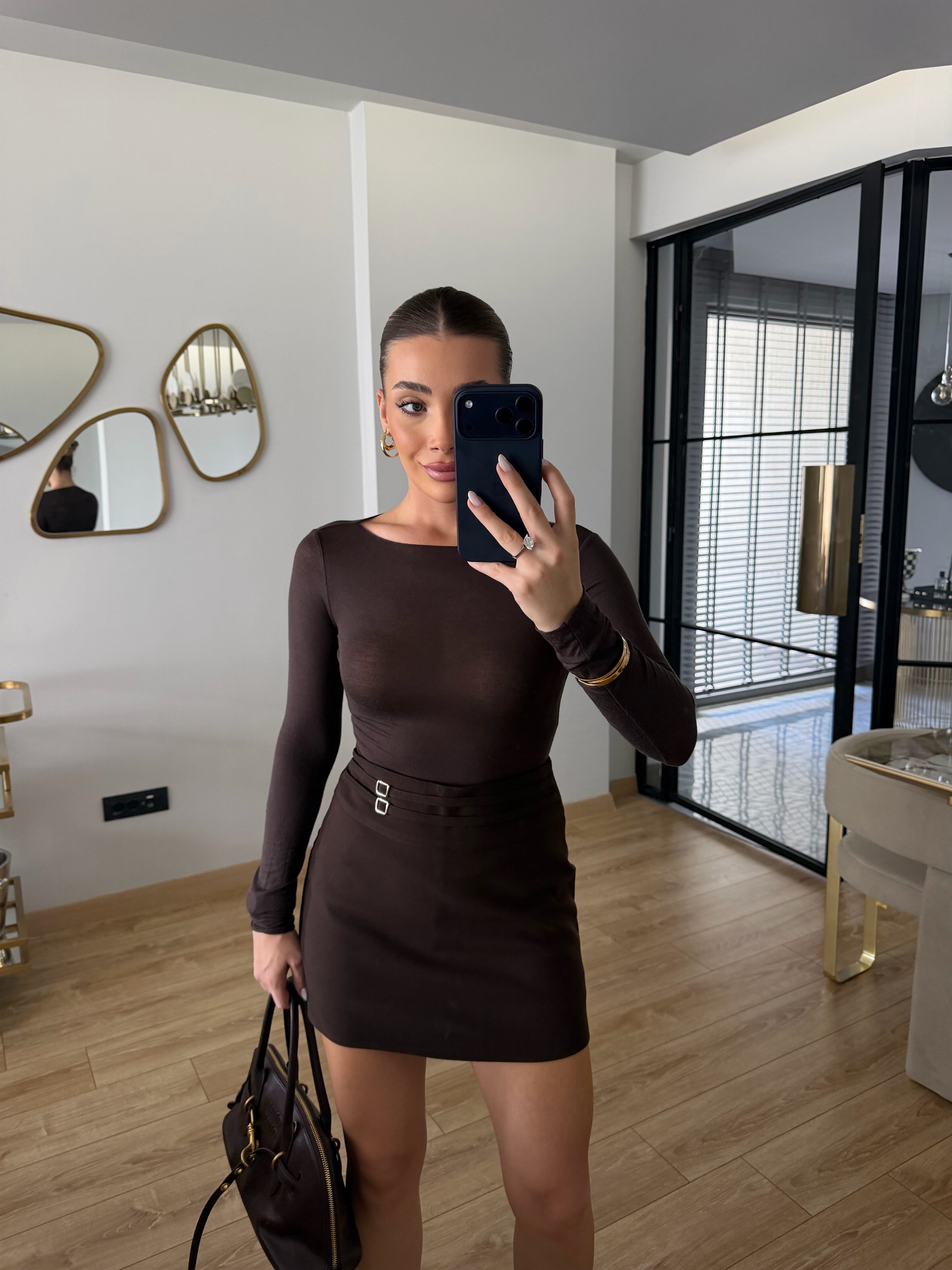 Kahve Kayık Yaka Modal Kaşmir Ultra Hafif Bluz-32122