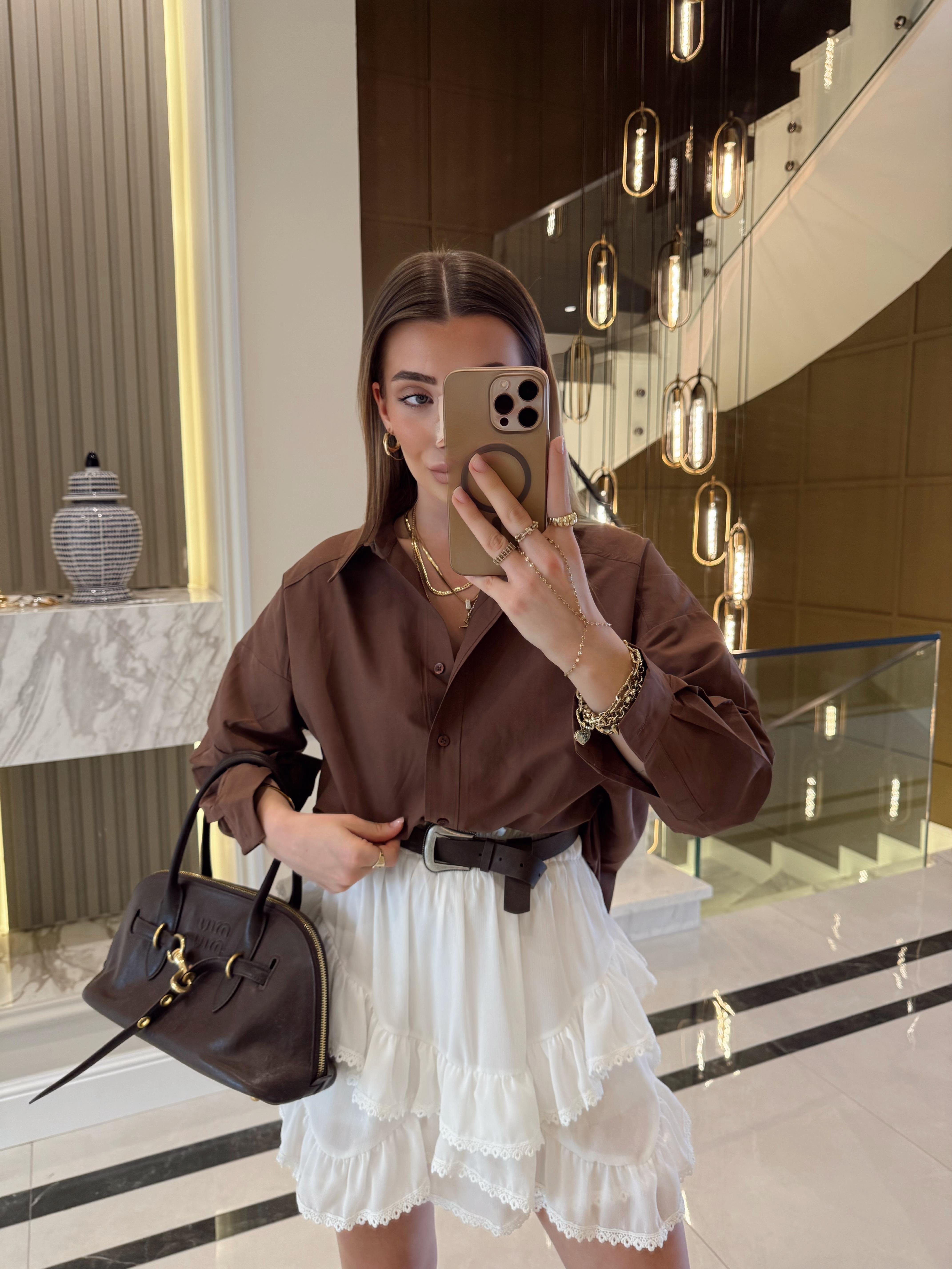Kahve Oversize Poplin Gömlek-4943