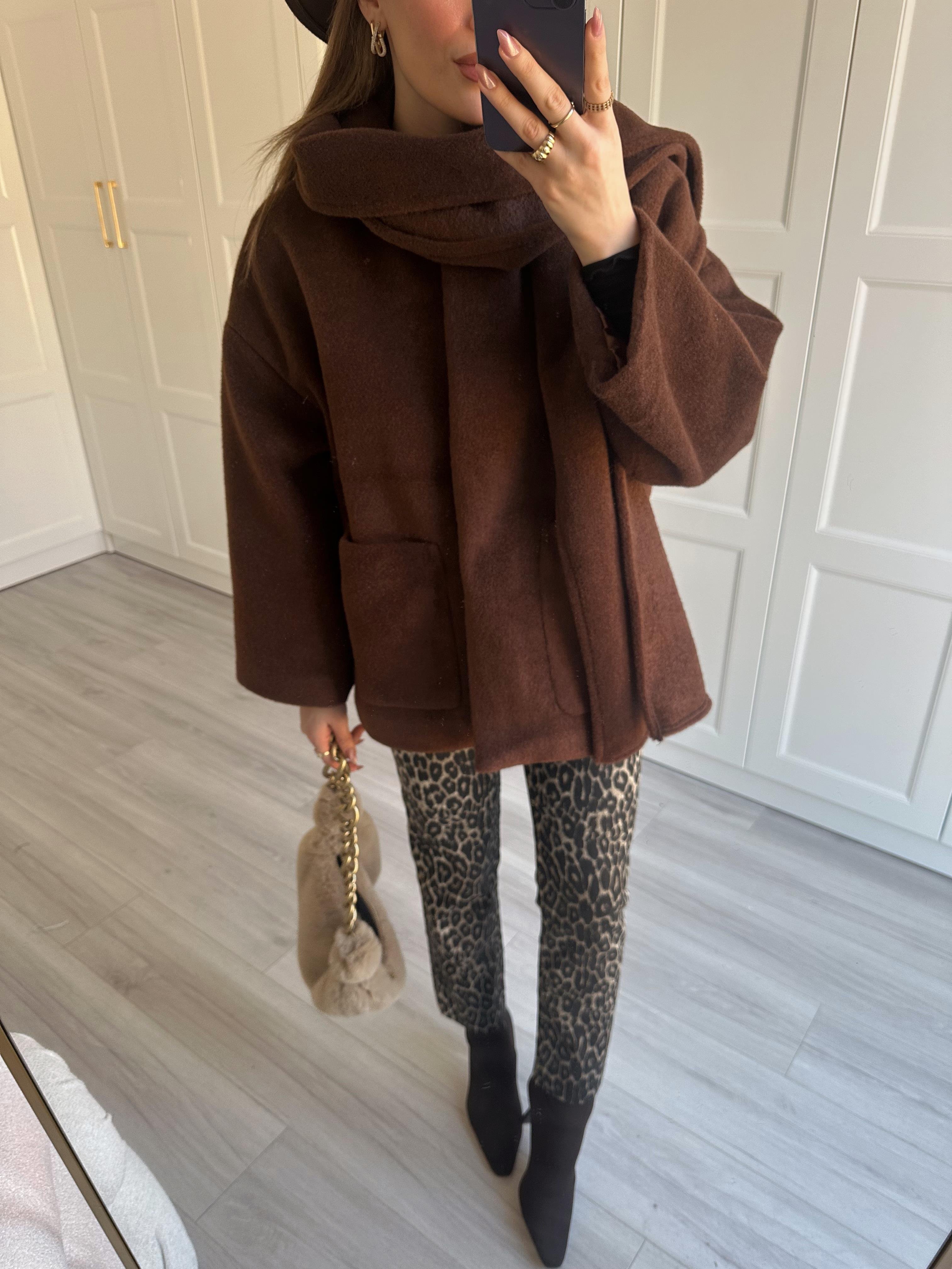 Kahve Rengi Atkı Detaylı Pinterest  Model Kaban 