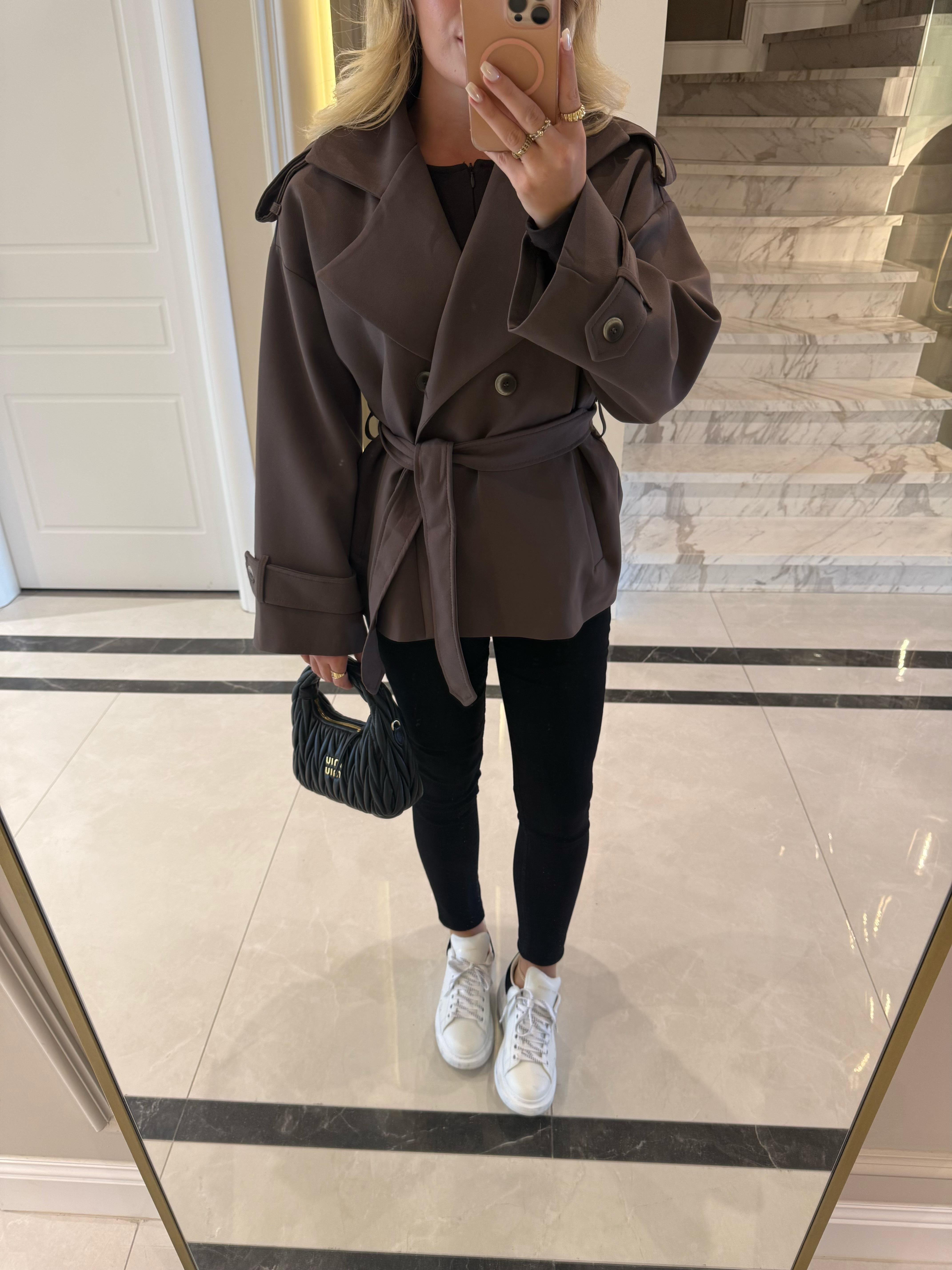 Kahve Rengi Oversize Trençkot-9592