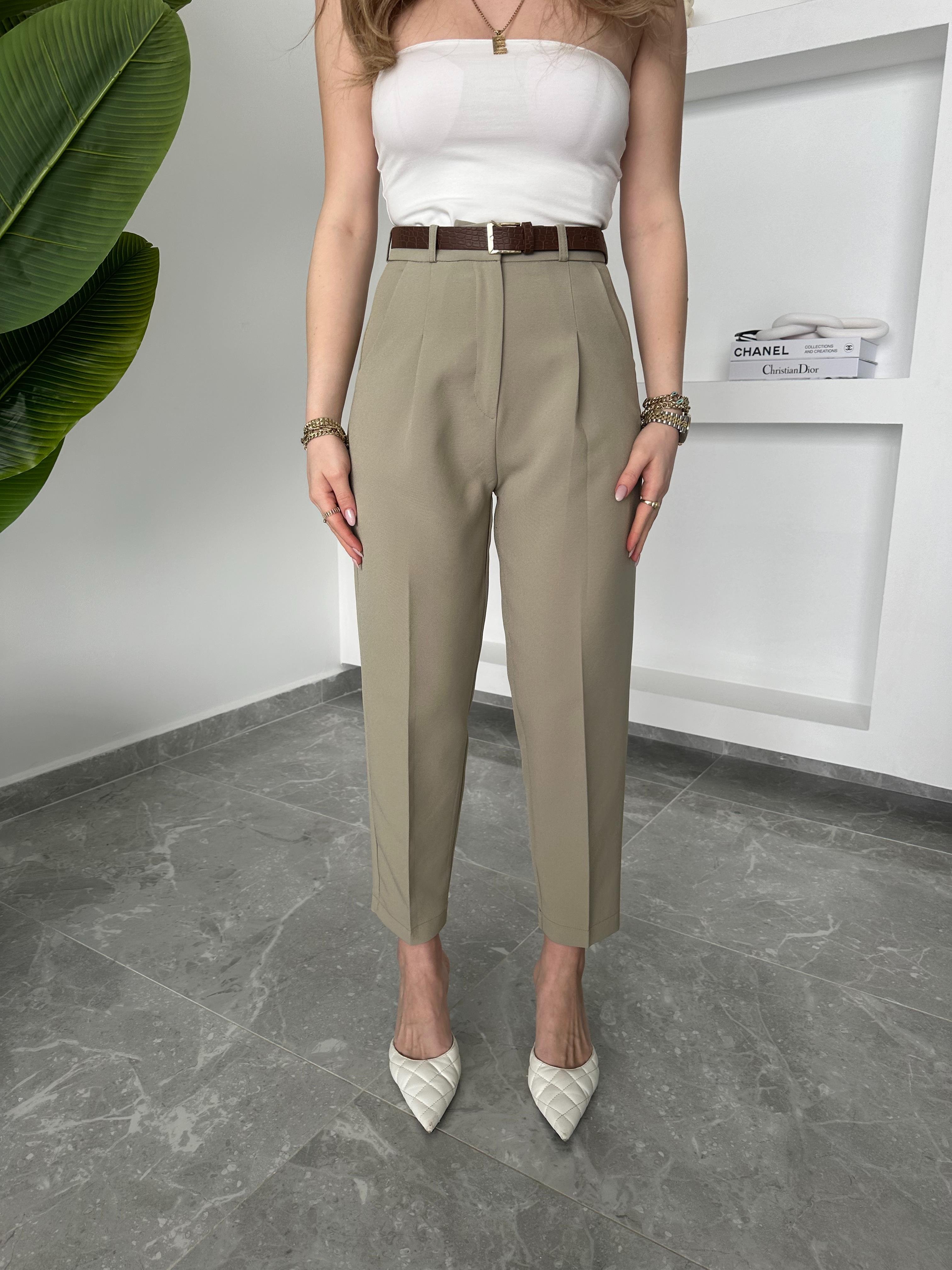 Kemerli Yeşil Pantolon-50938