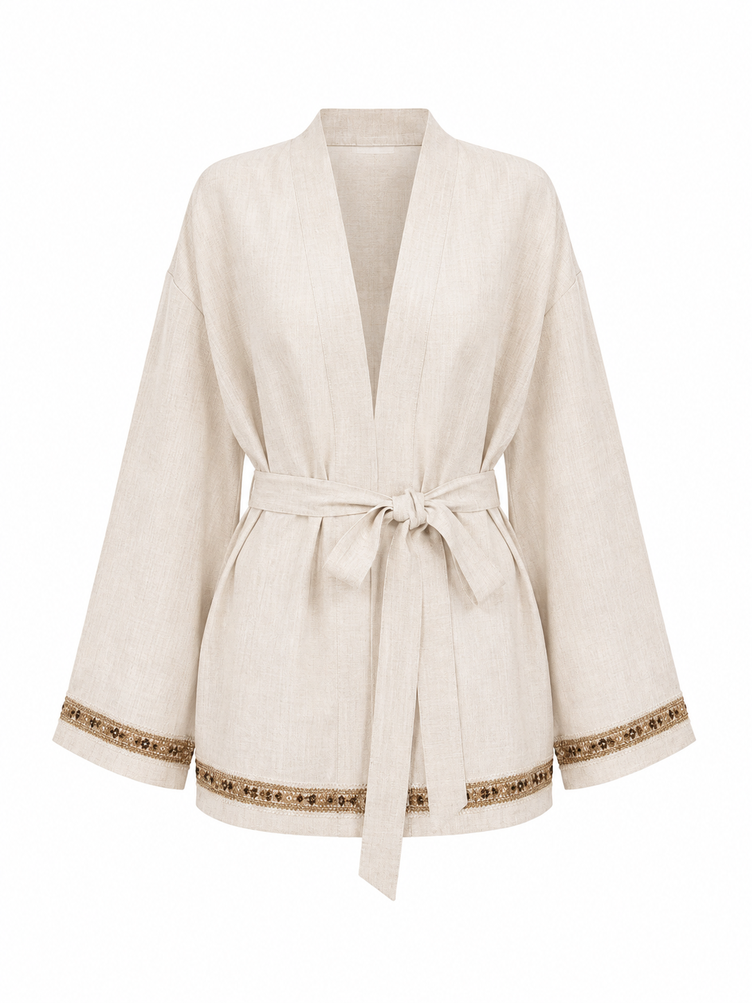 Keten İşlemeli Natural Kimono - 2239
