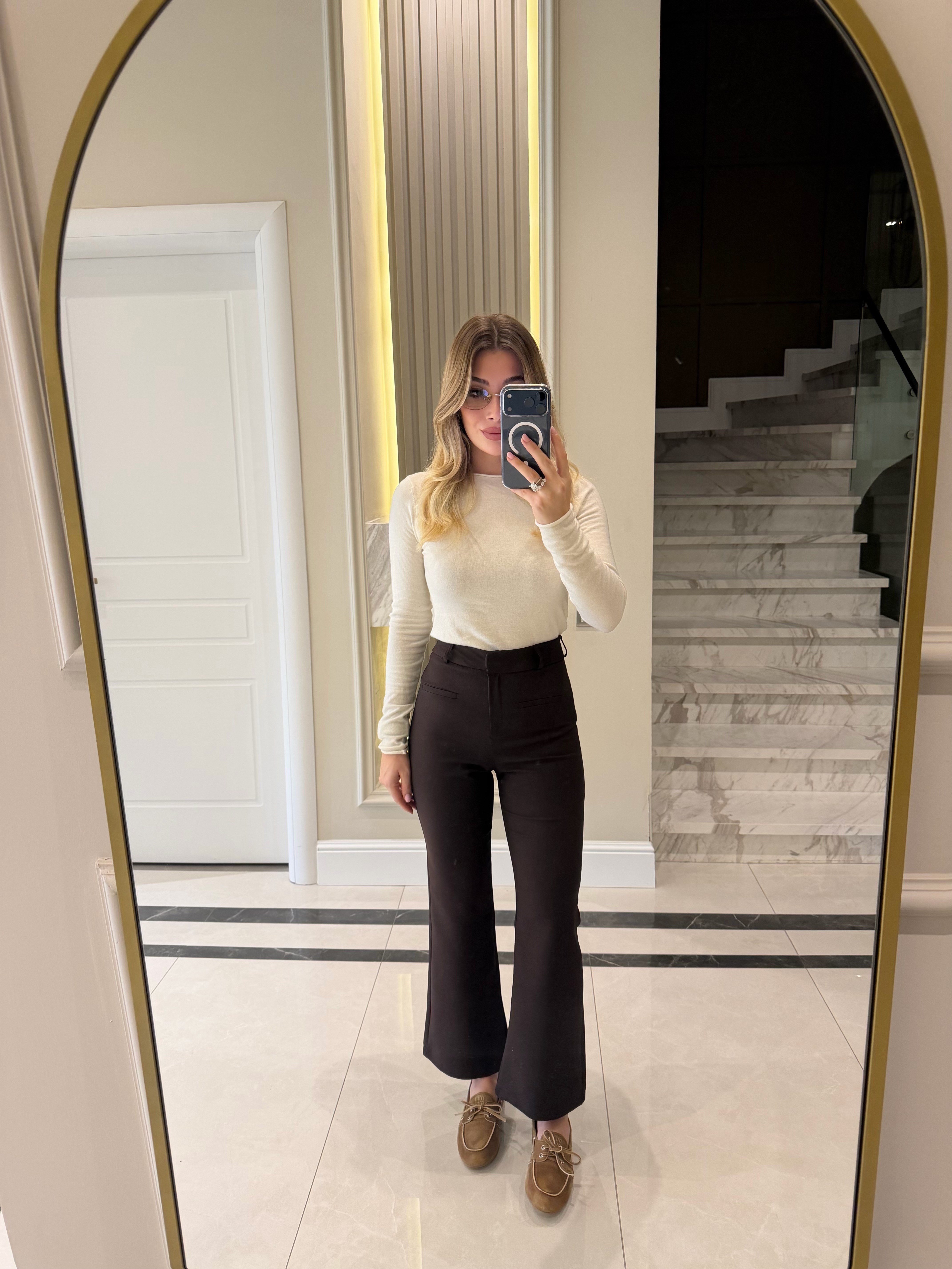 Koyu Kahve Mini Flare Pantolon -1060