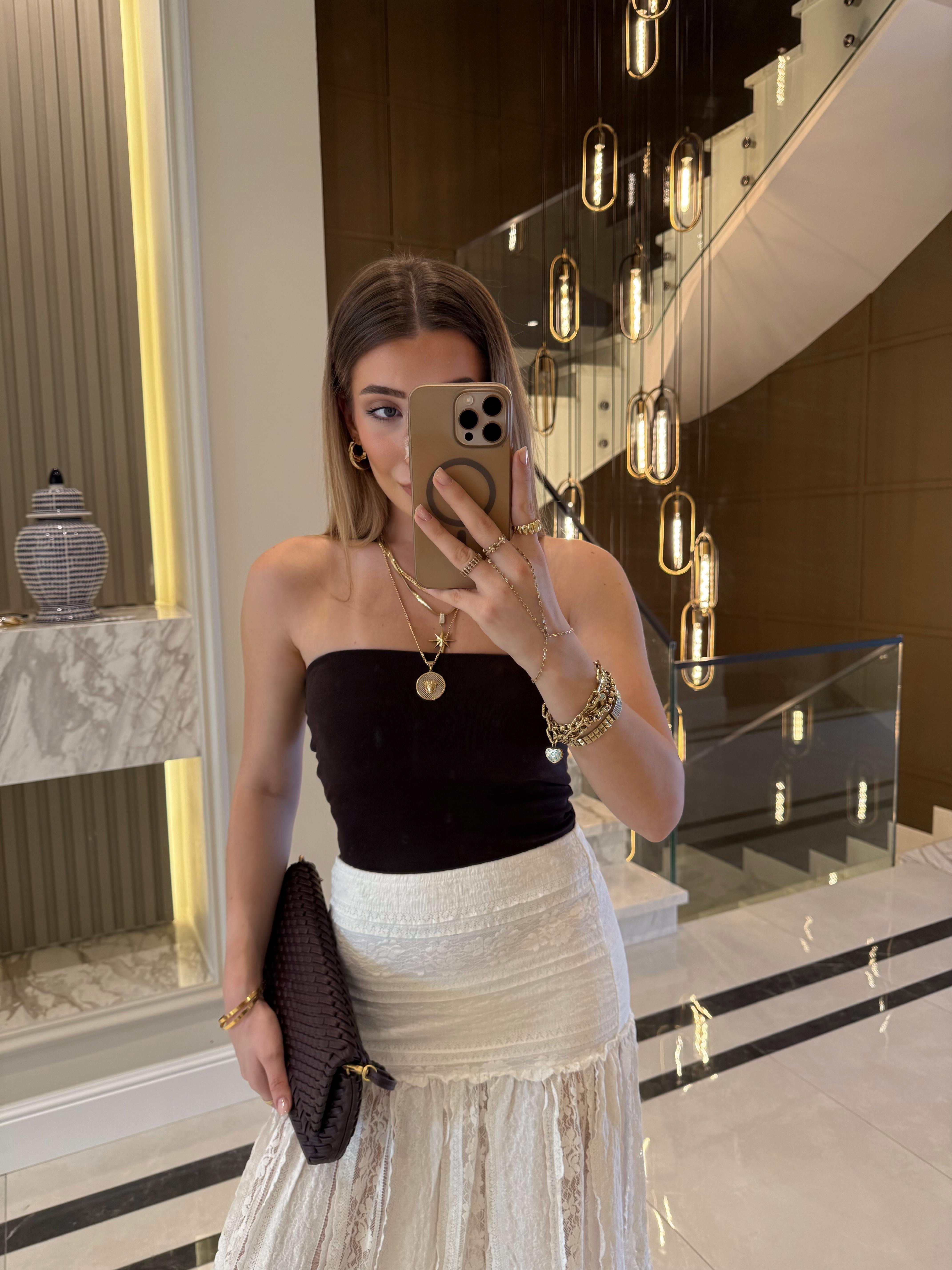 Koyu Kahve Siyah Dlv Straplez Crop Top-20659