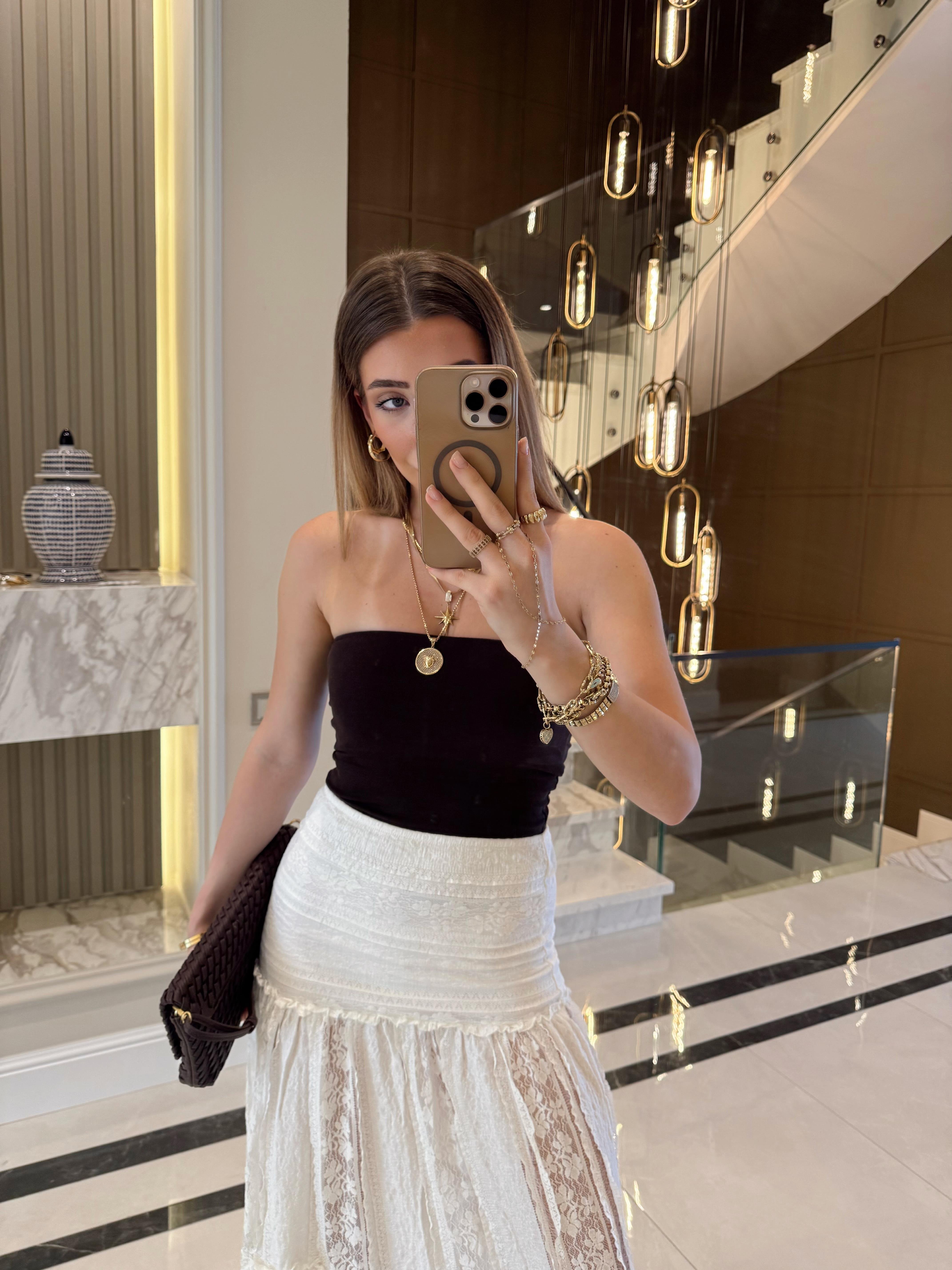 Koyu Kahve Siyah Dlv Straplez Crop Top-20659