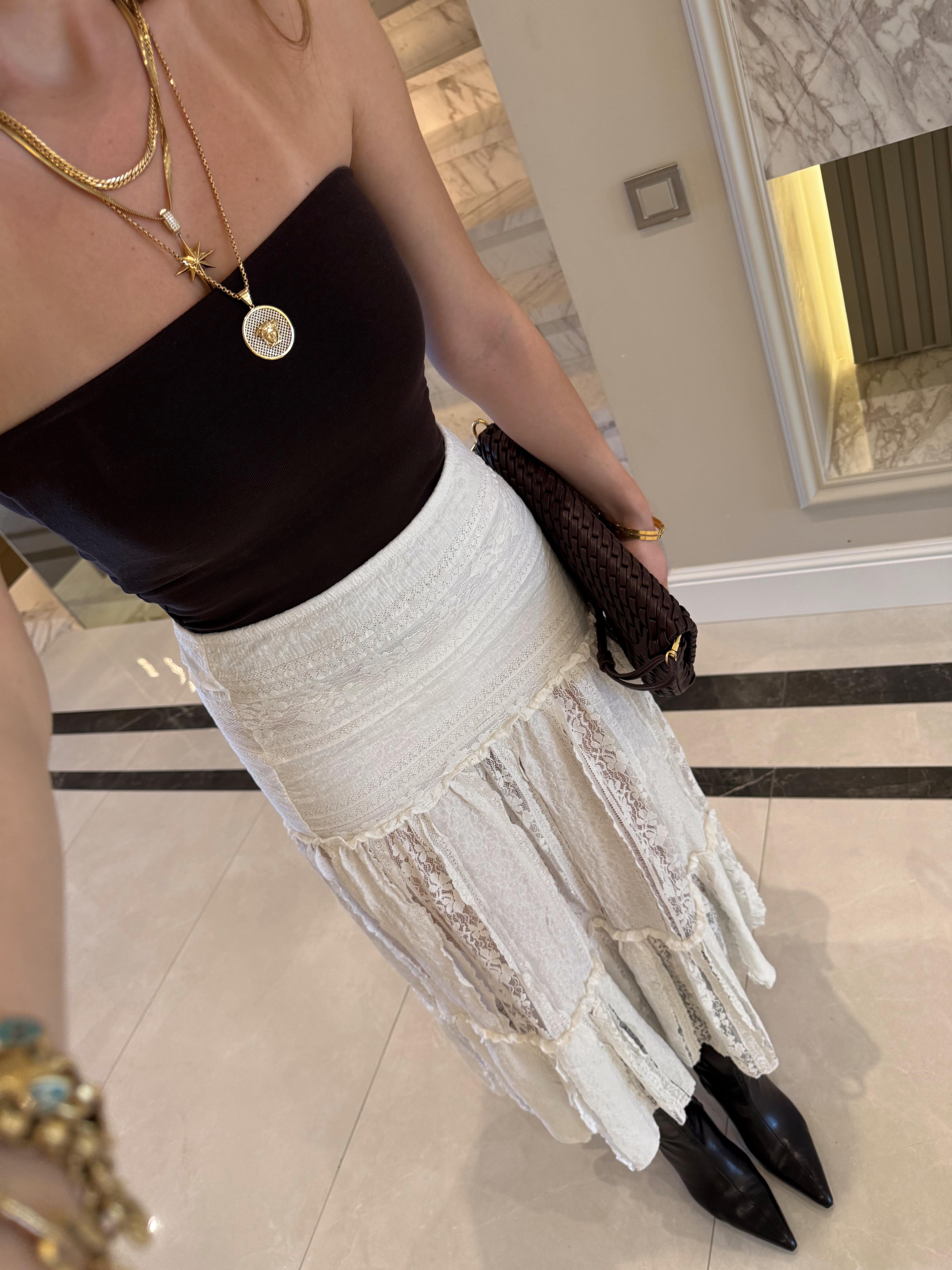Koyu Kahve Siyah Dlv Straplez Crop Top-20659