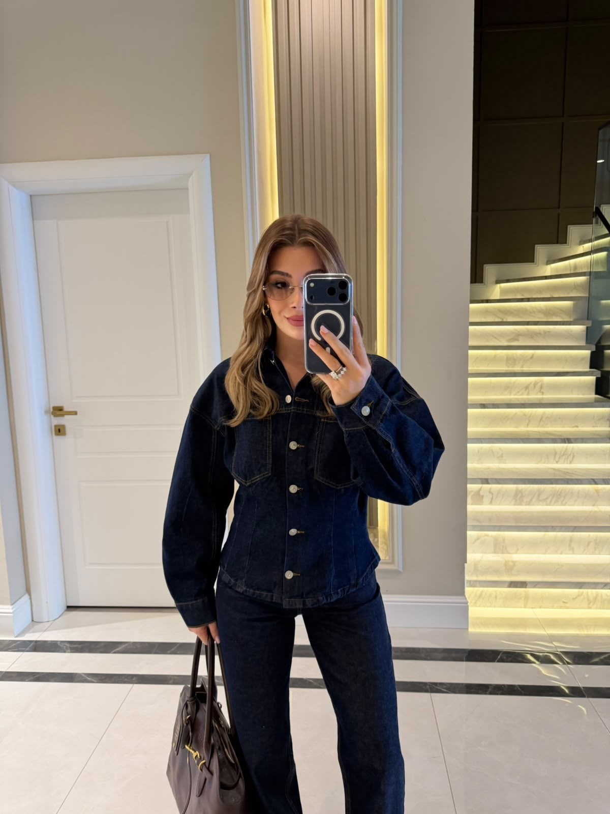 Koyu Lacivert Belden Oturan Denim Takım