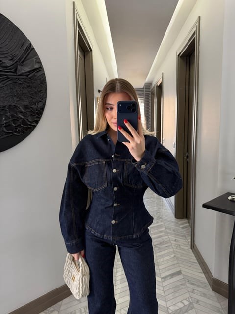 Koyu Lacivert Belden Oturan Denim Takım