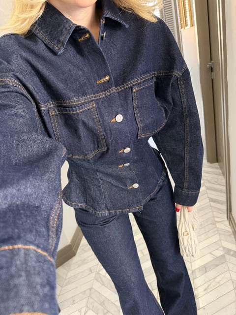 Koyu Lacivert Belden Oturan Denim Takım