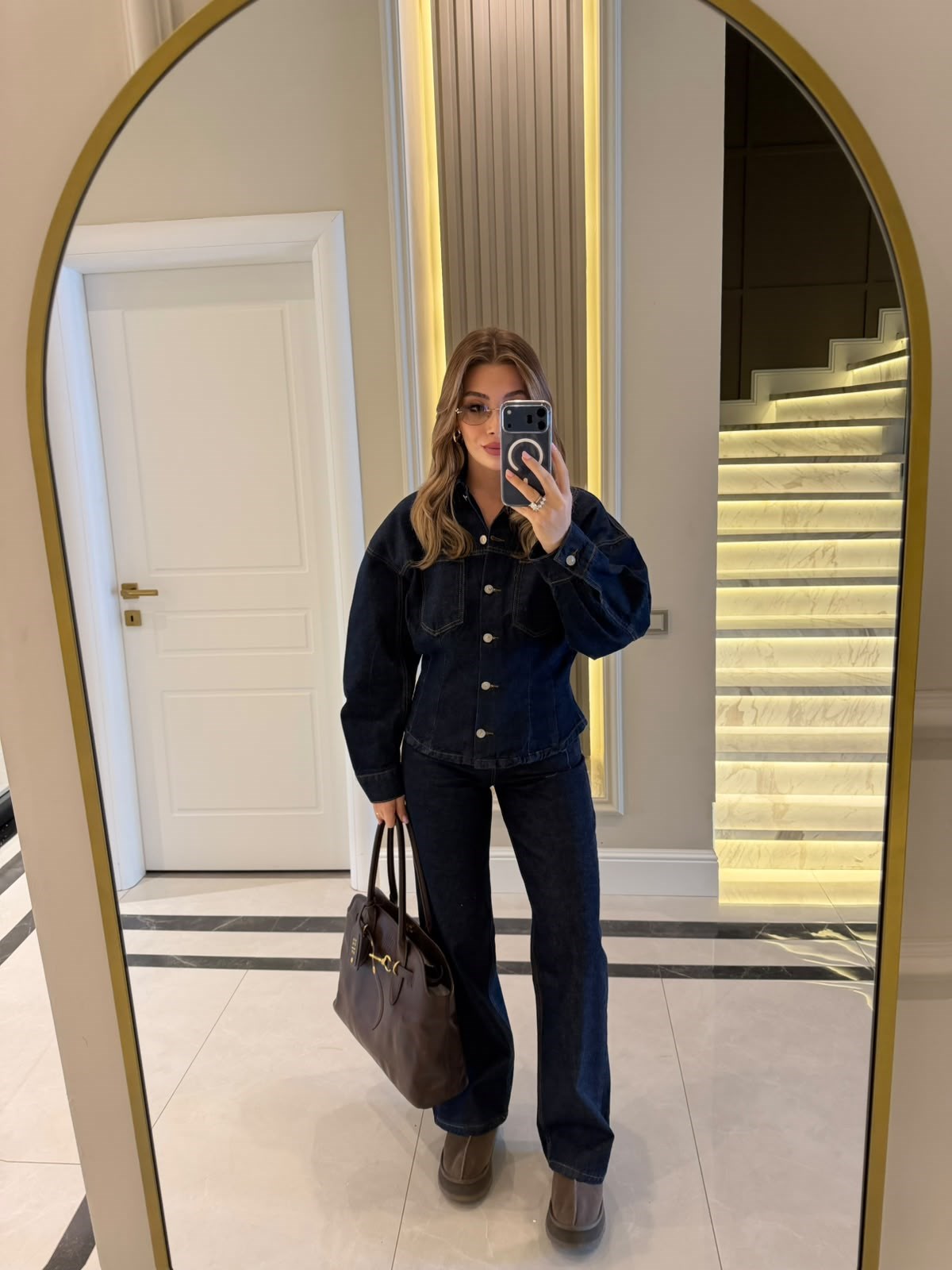 Koyu Lacivert Belden Oturan Denim Takım