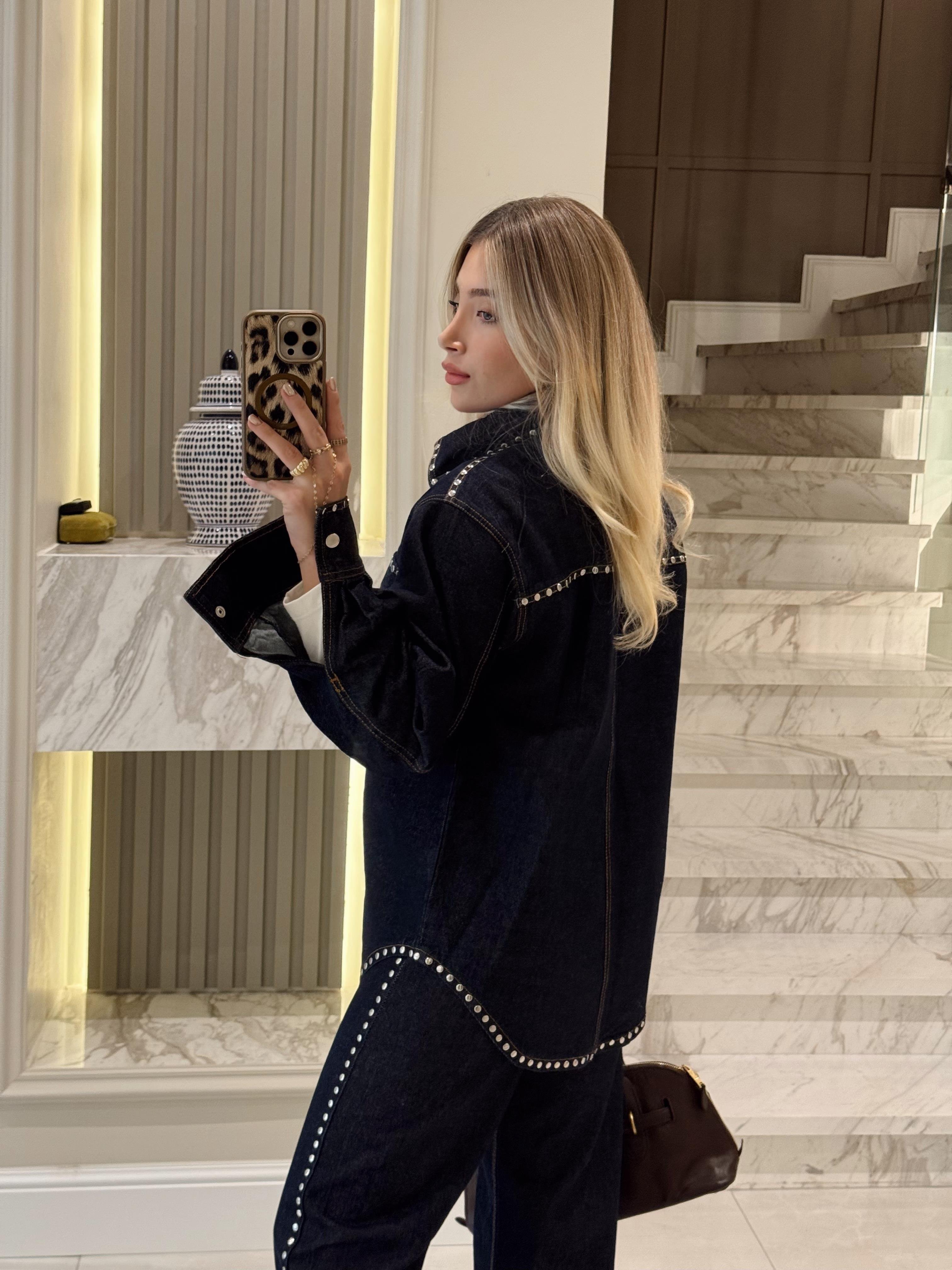 Koyu Mavi Droplu Denim Takım-0622
