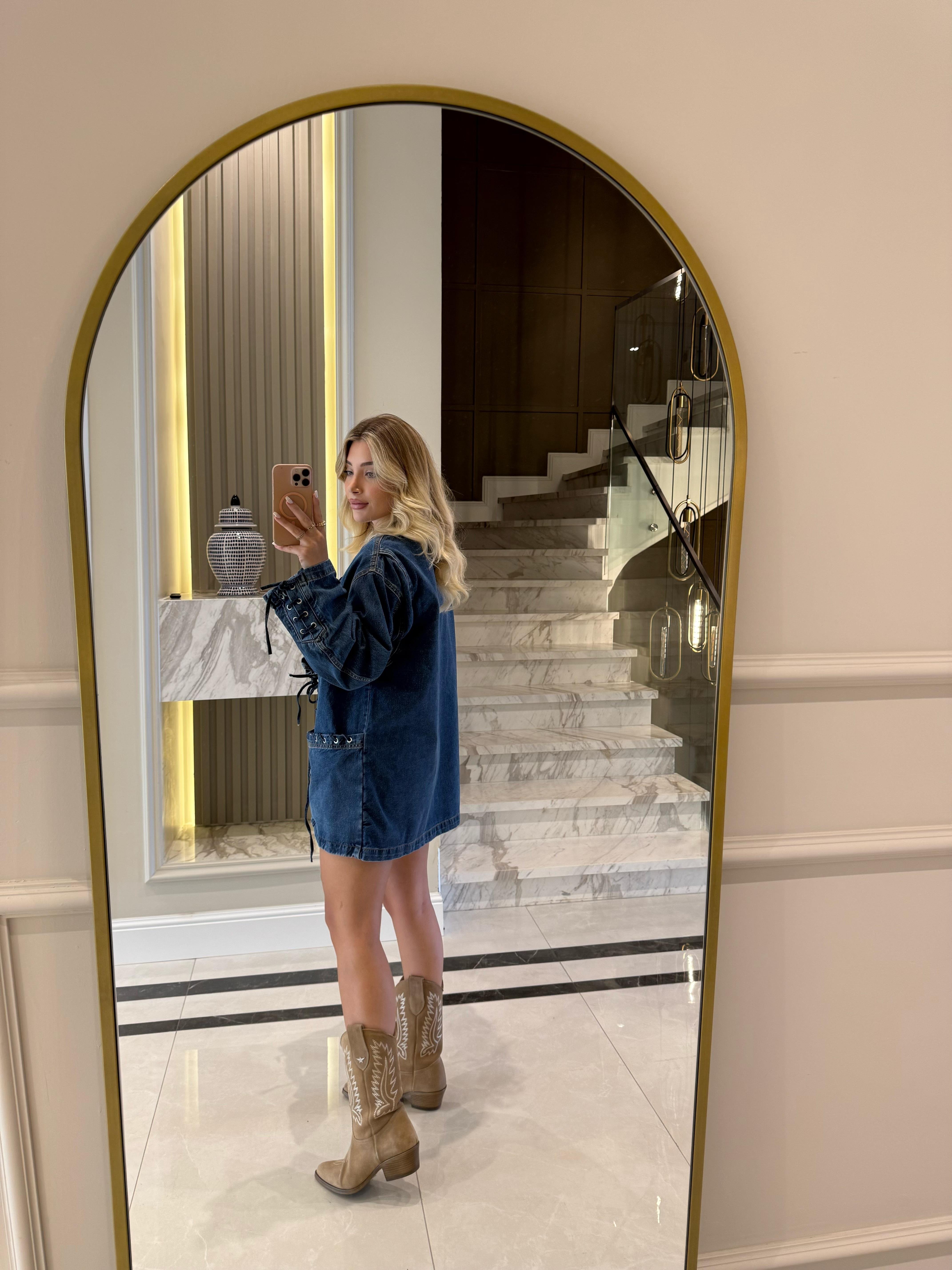 Kuş Gözü Detaylı İkili Denim Takım 