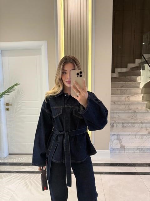 Lacivert Cepli Kuşaklı Denim Takım