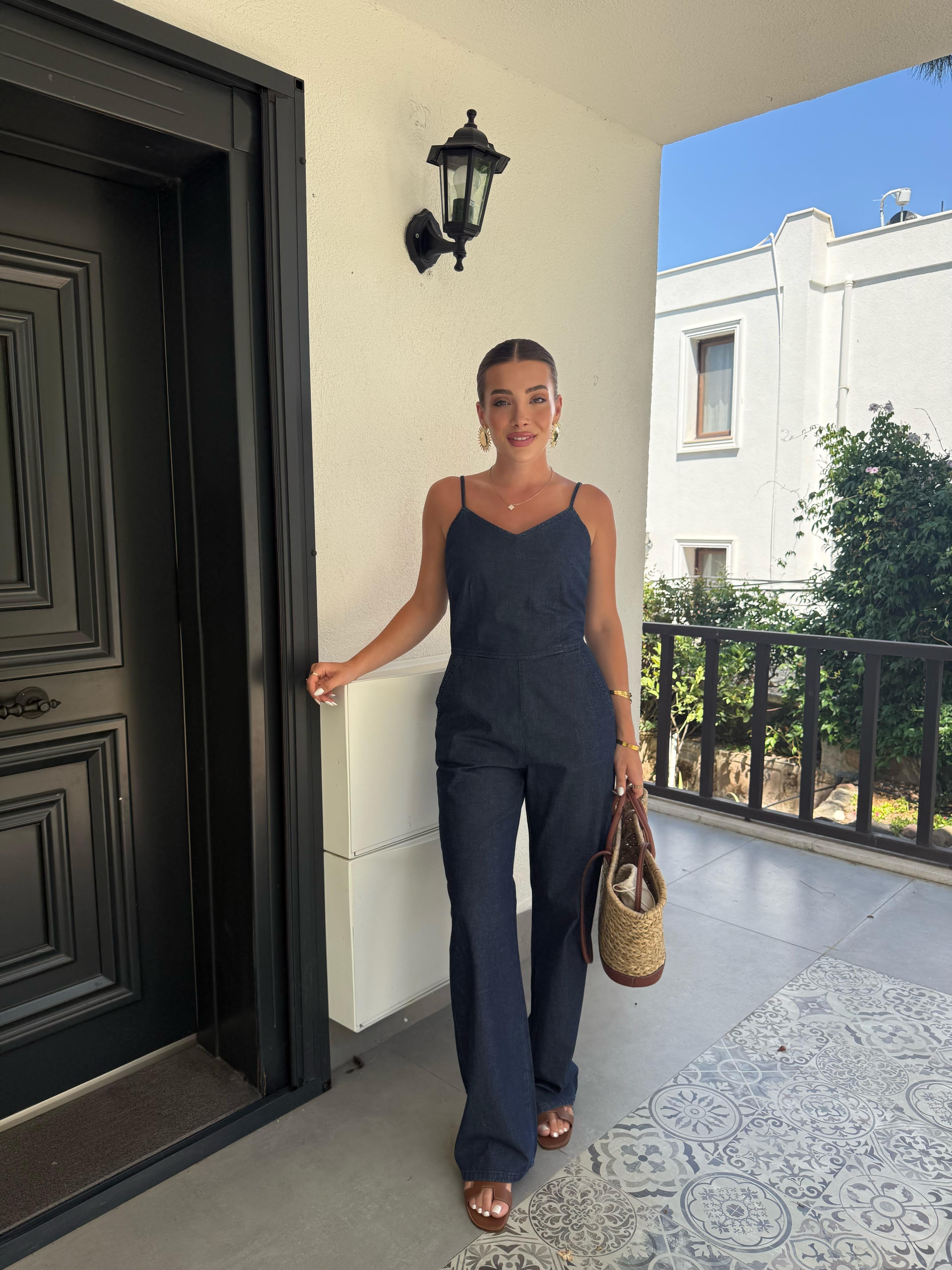 Lacivert  İnce Askılı Lyocell Tulum- 72021