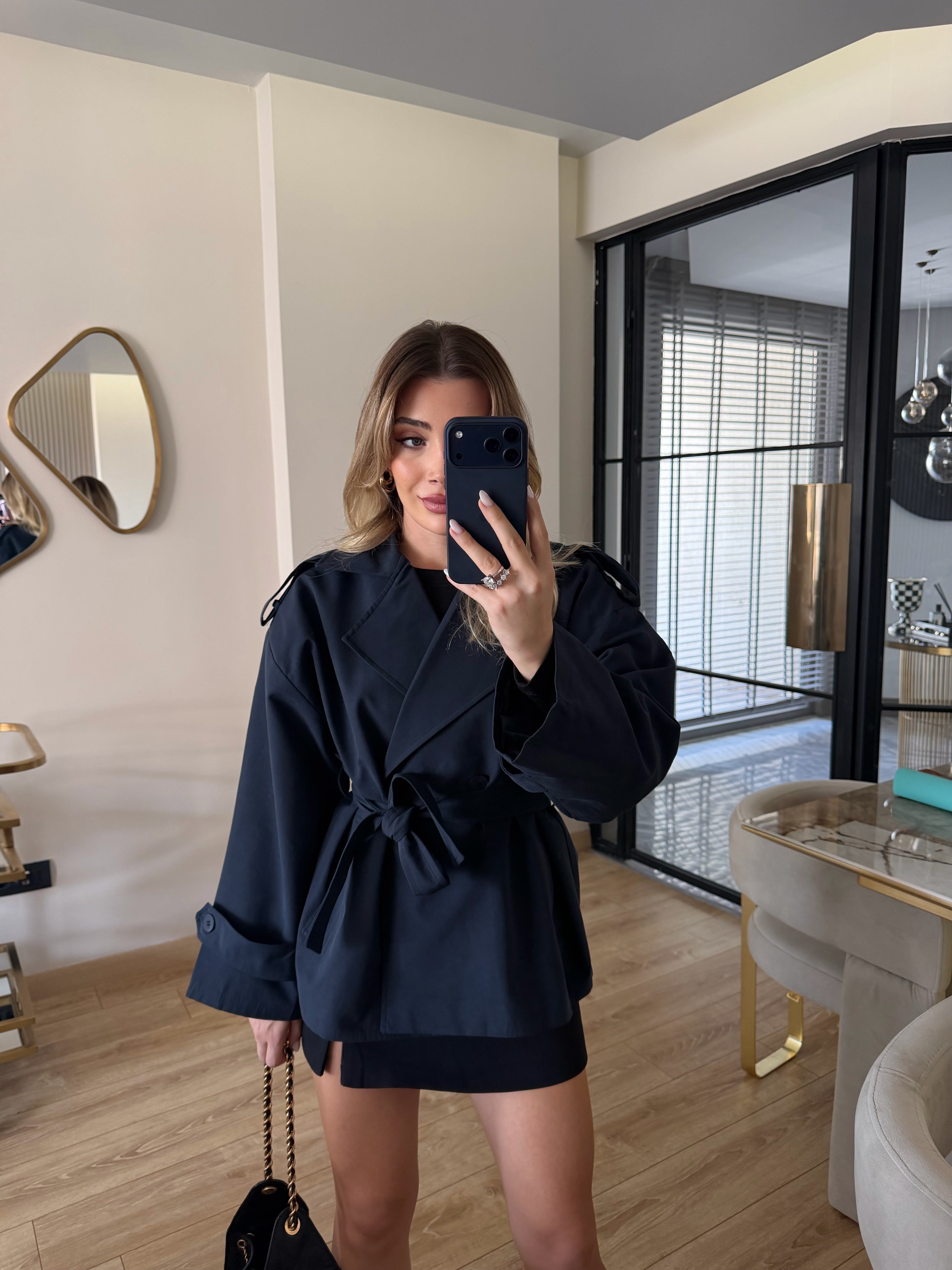 Lacivert Kısa Trenç -9609