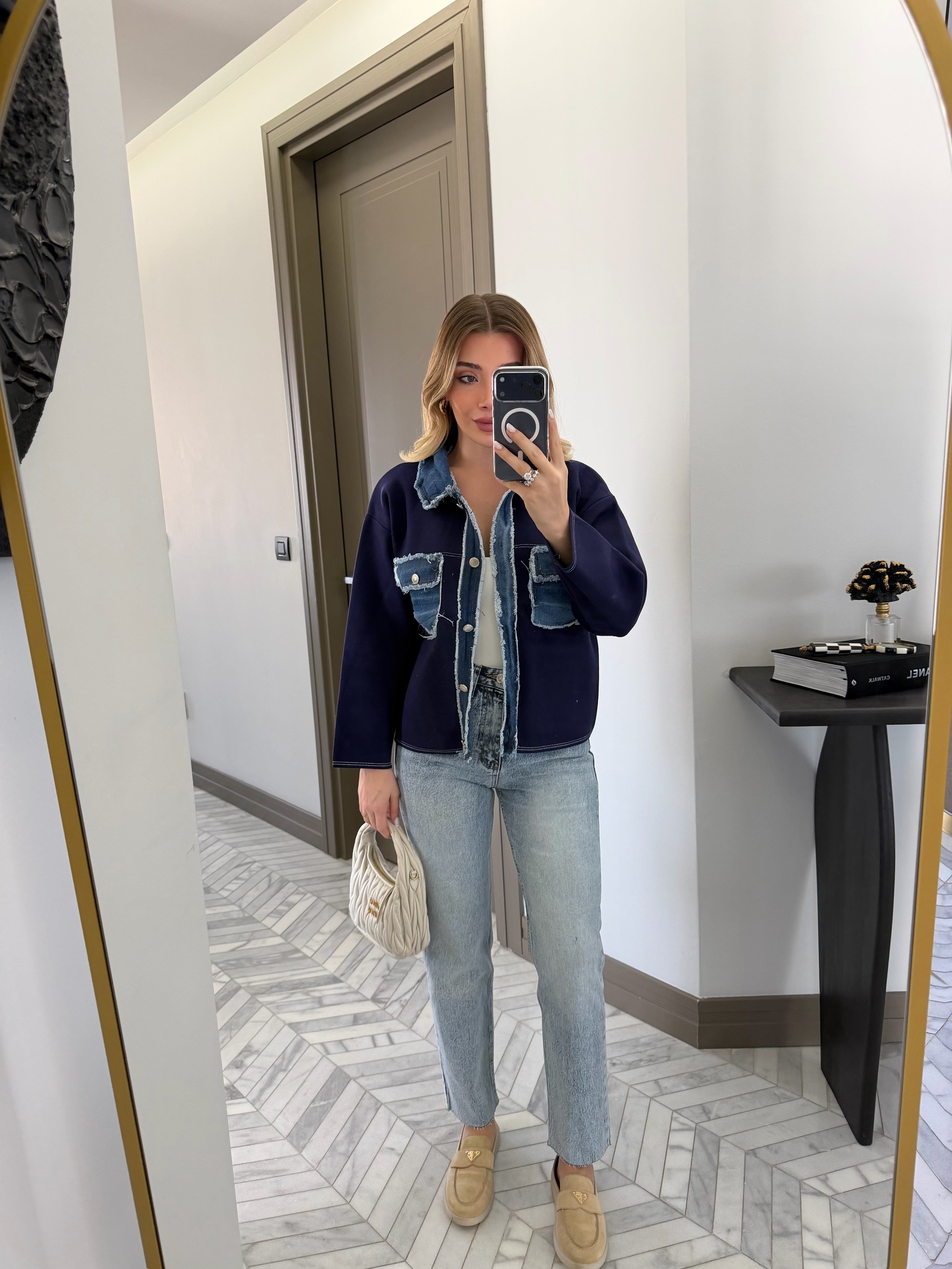 Lacivert Kot Garnili Saçaklı Triko Ceket - 0540