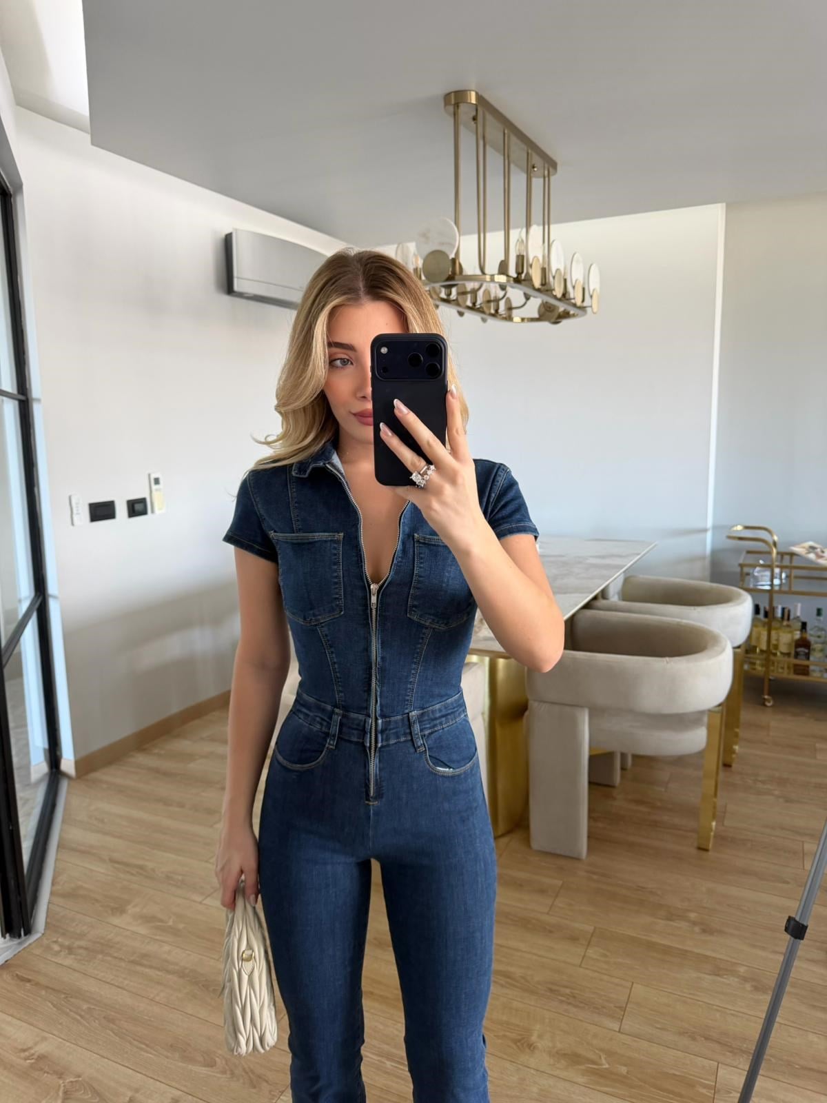 Lacivert Pensli Denim Tulum