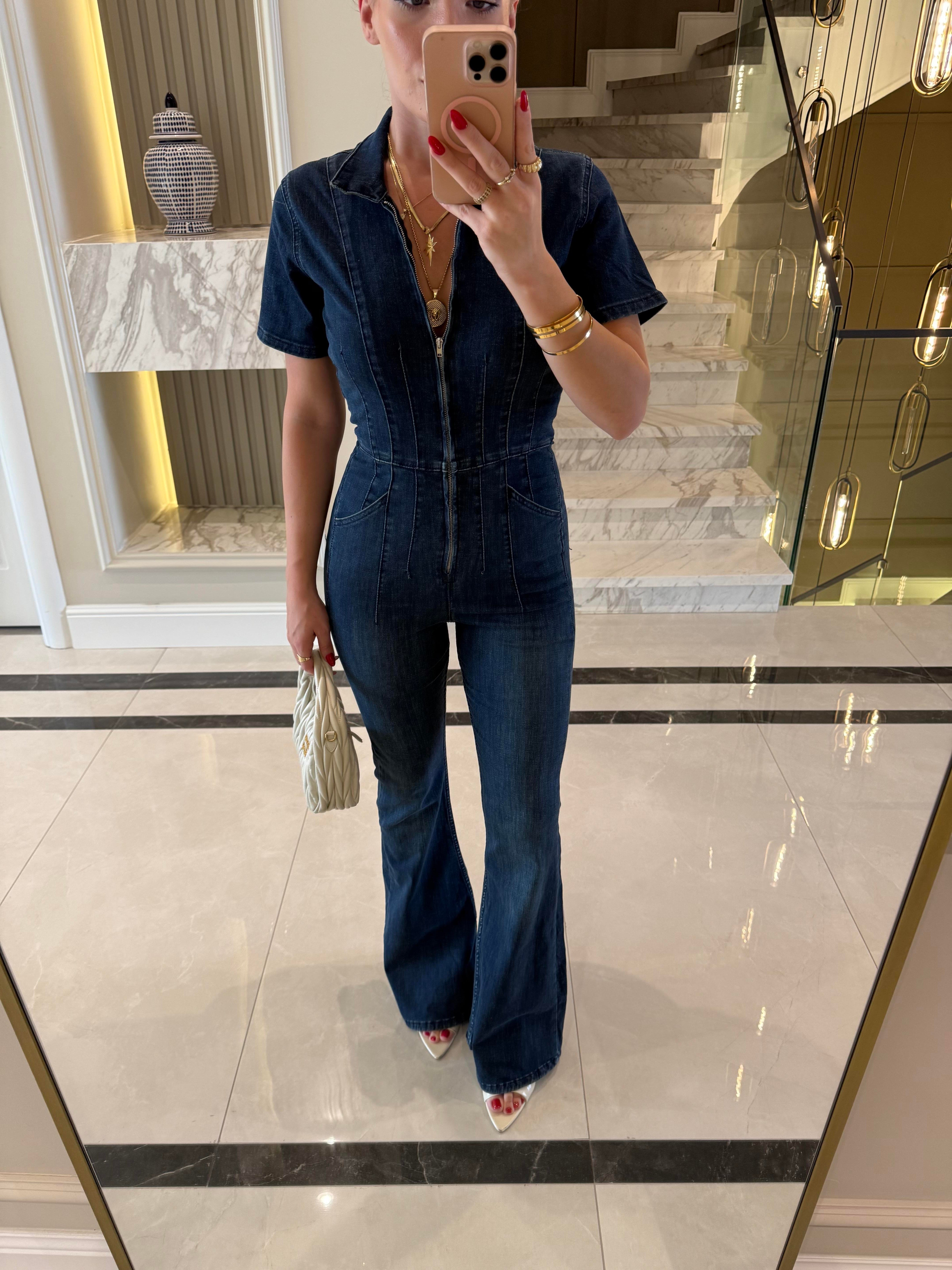 Lacivert Pensli Denim Tulum