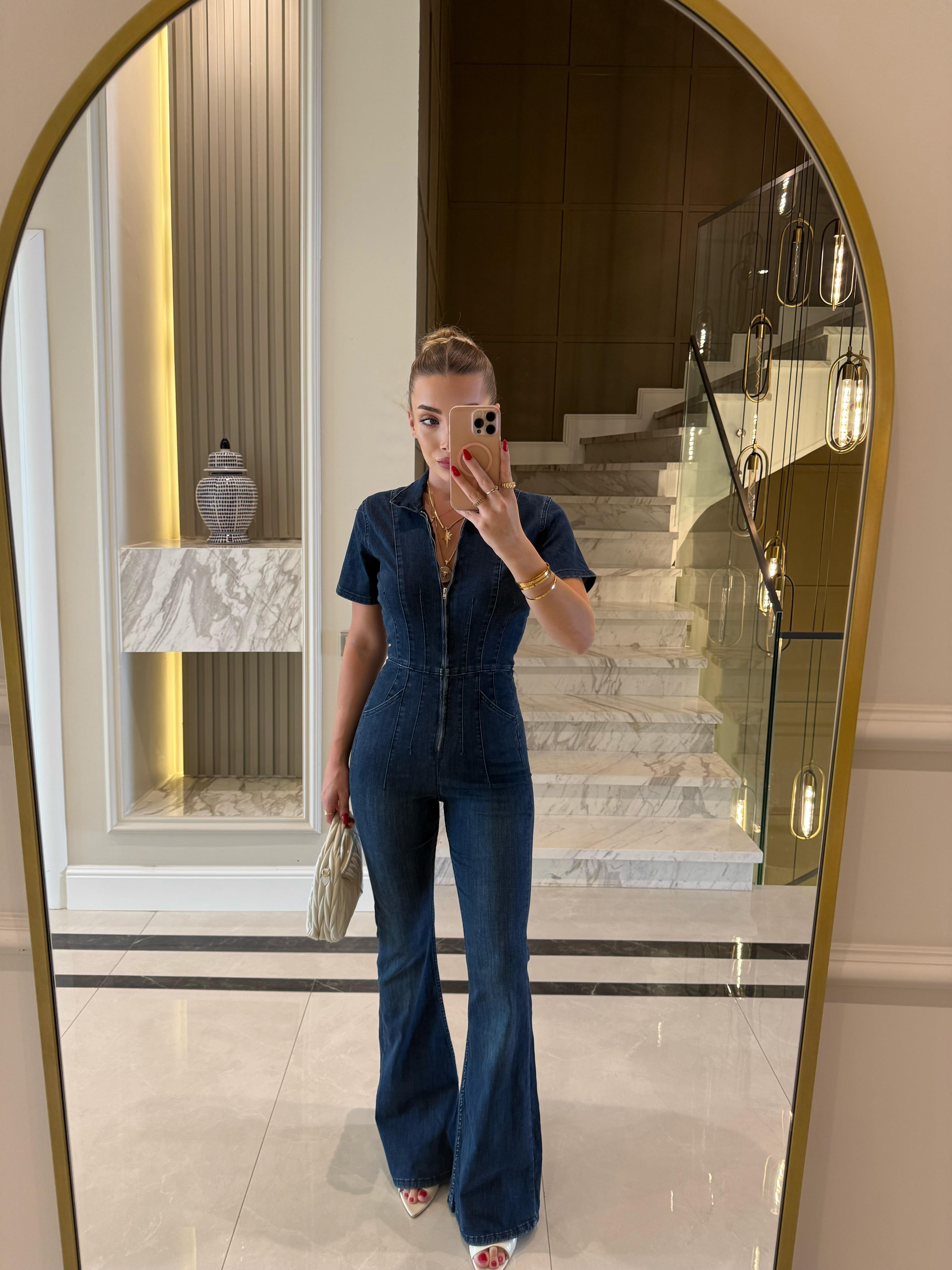 Lacivert Pensli Denim Tulum
