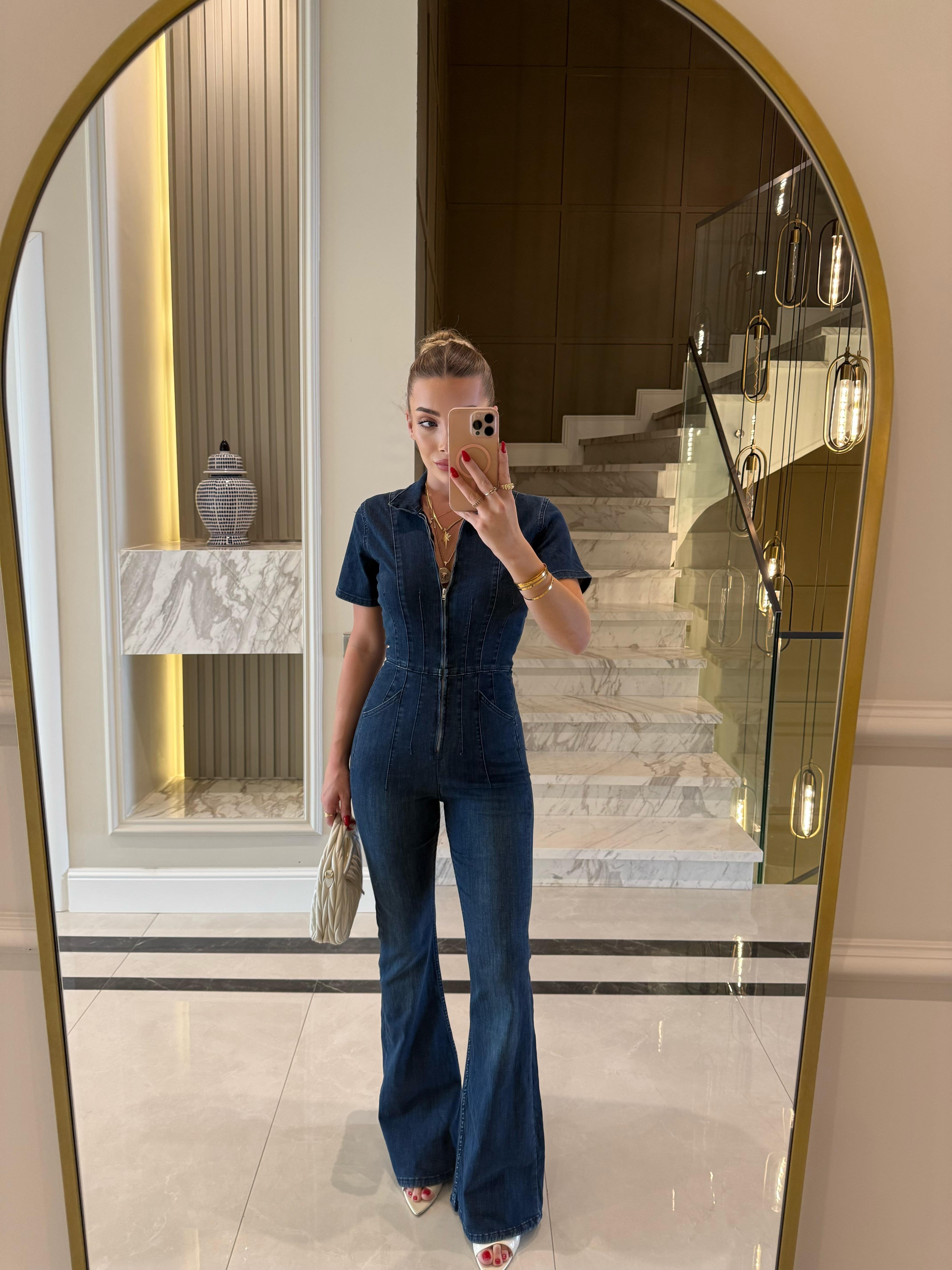 Lacivert Pensli Denim Tulum