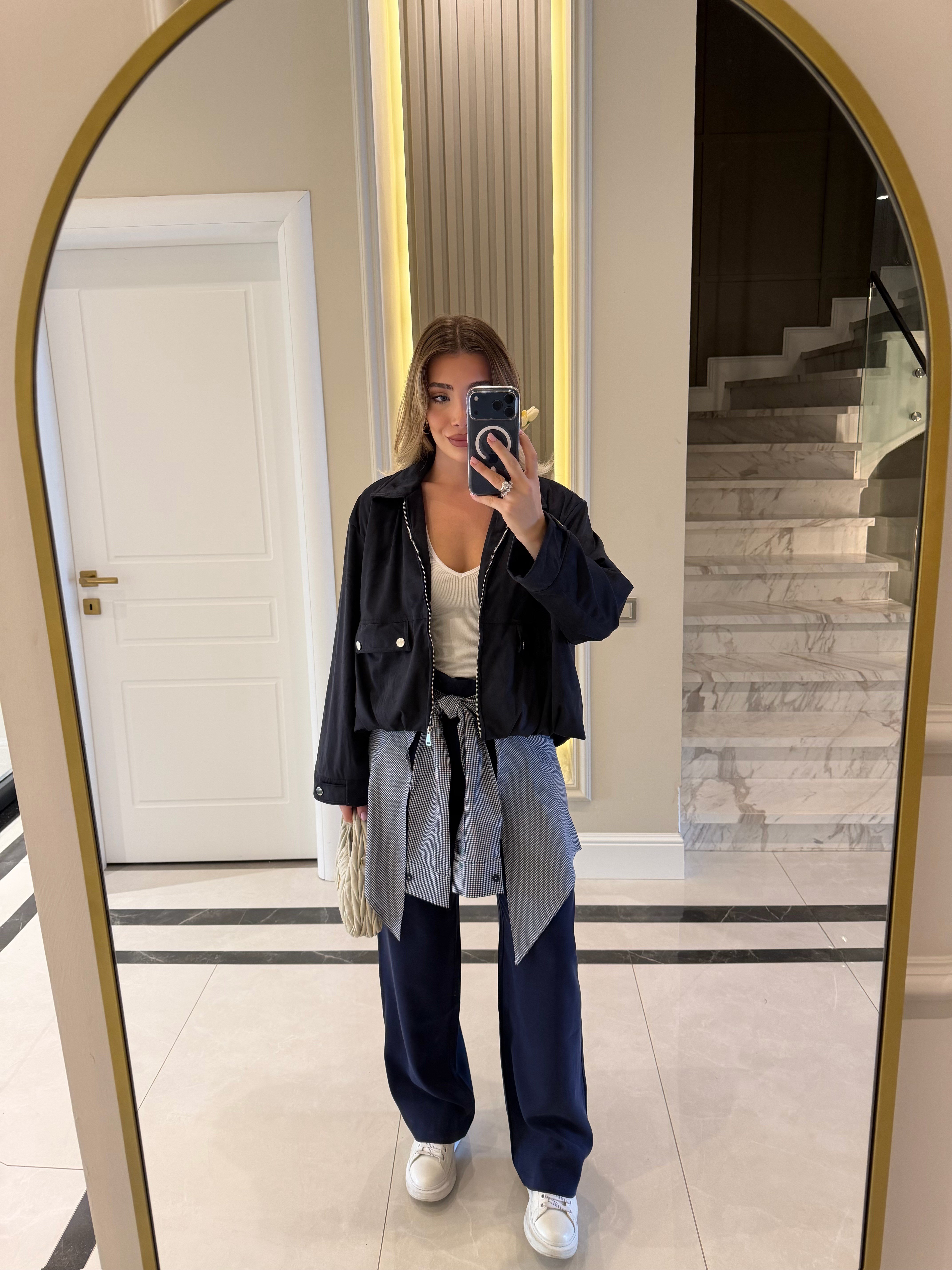 Lacivert Süet Bomber Ceket 