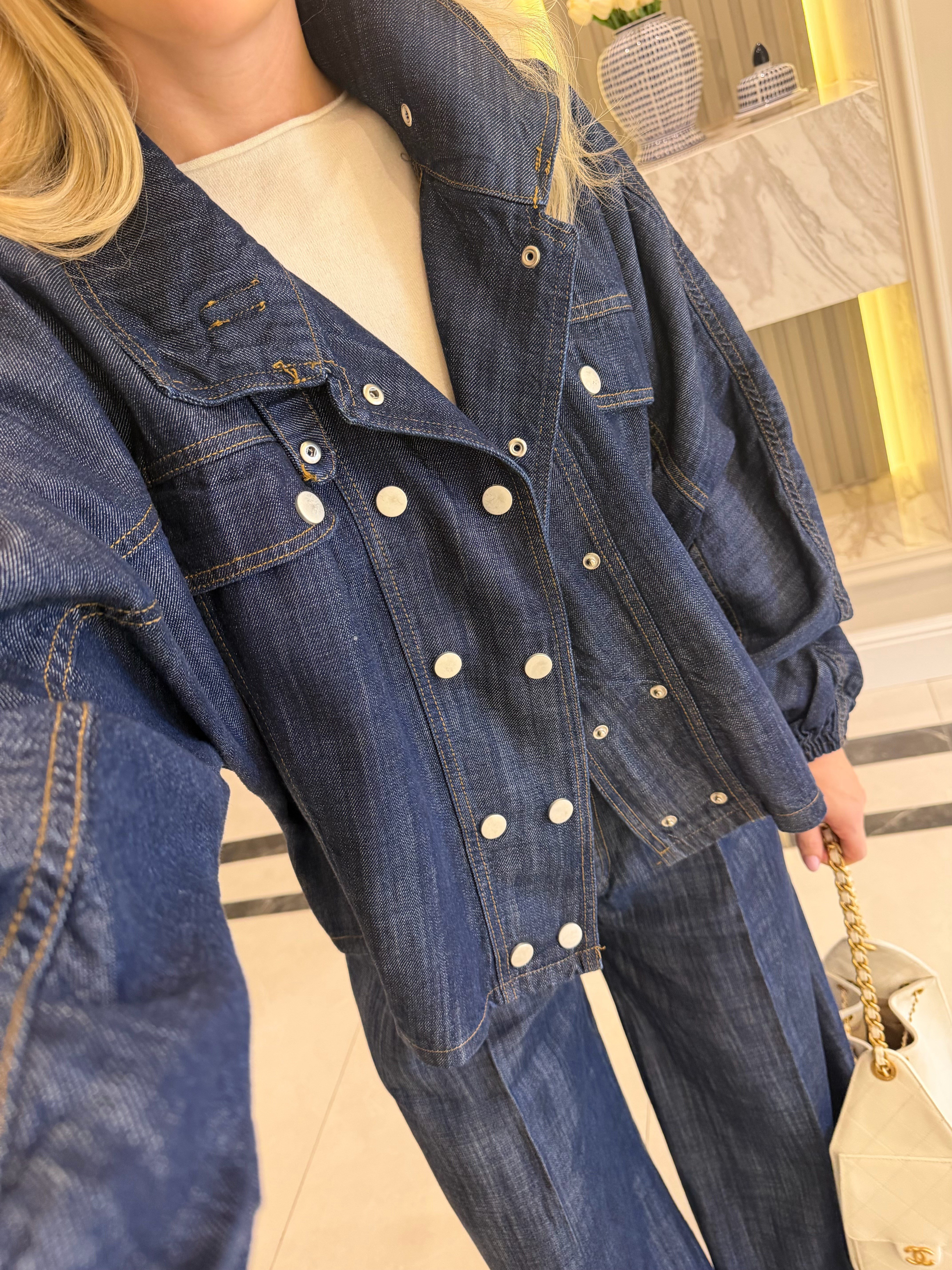Lacivert Yarasa Kol Denim Takım