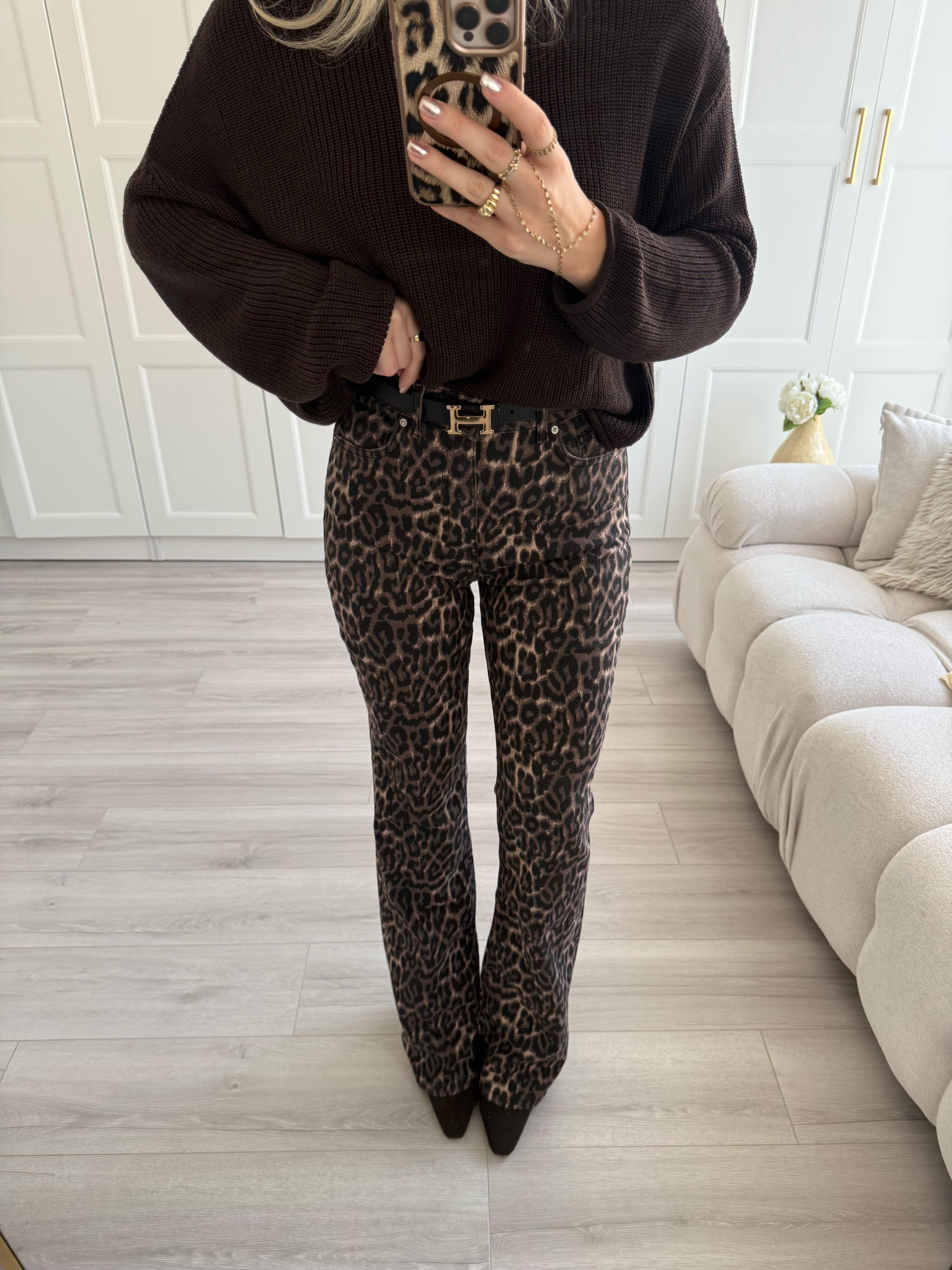 Leopar Desen Flare Pantolon- 72082