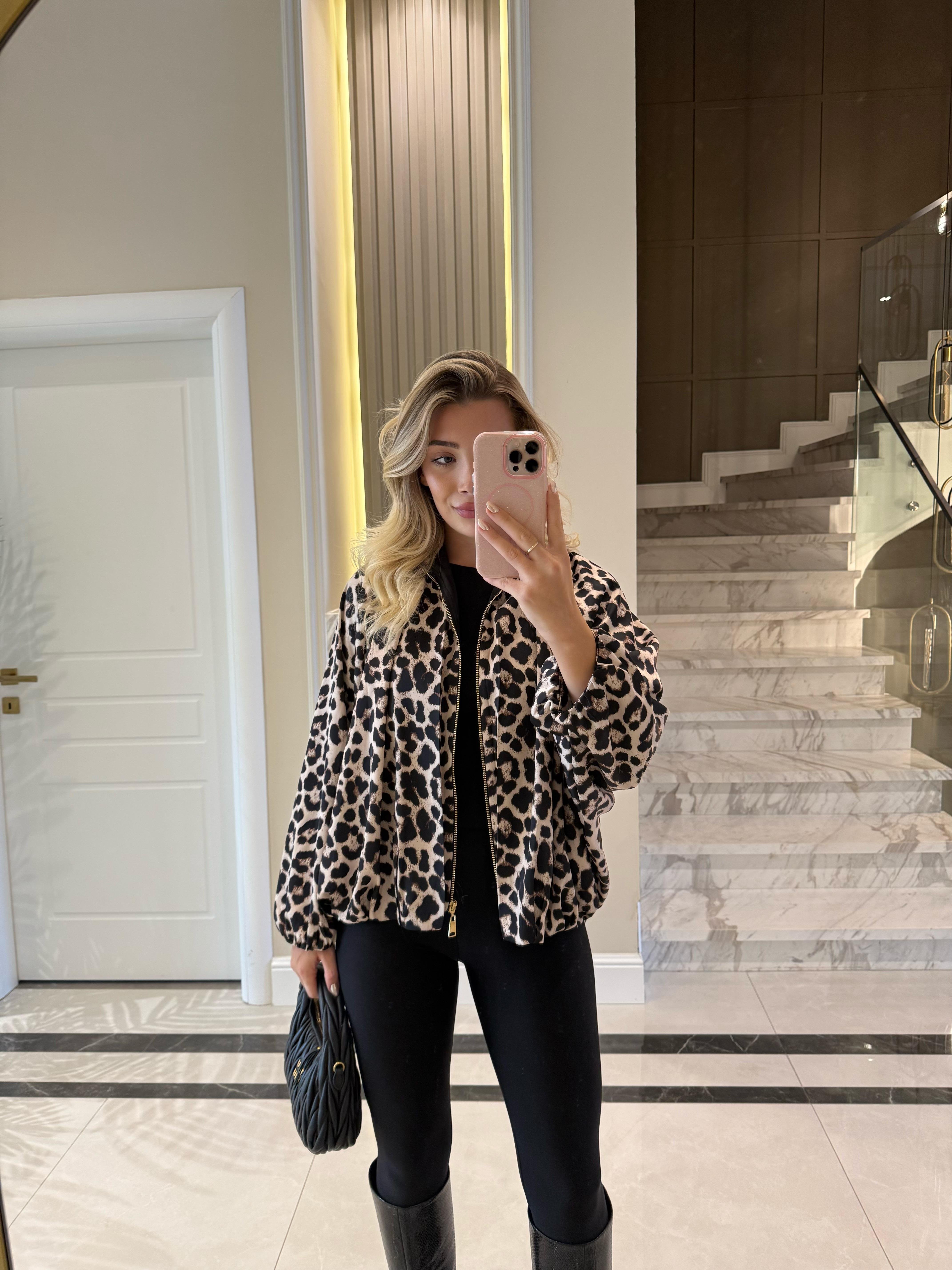 Leopar Desenli Bomber Ceket