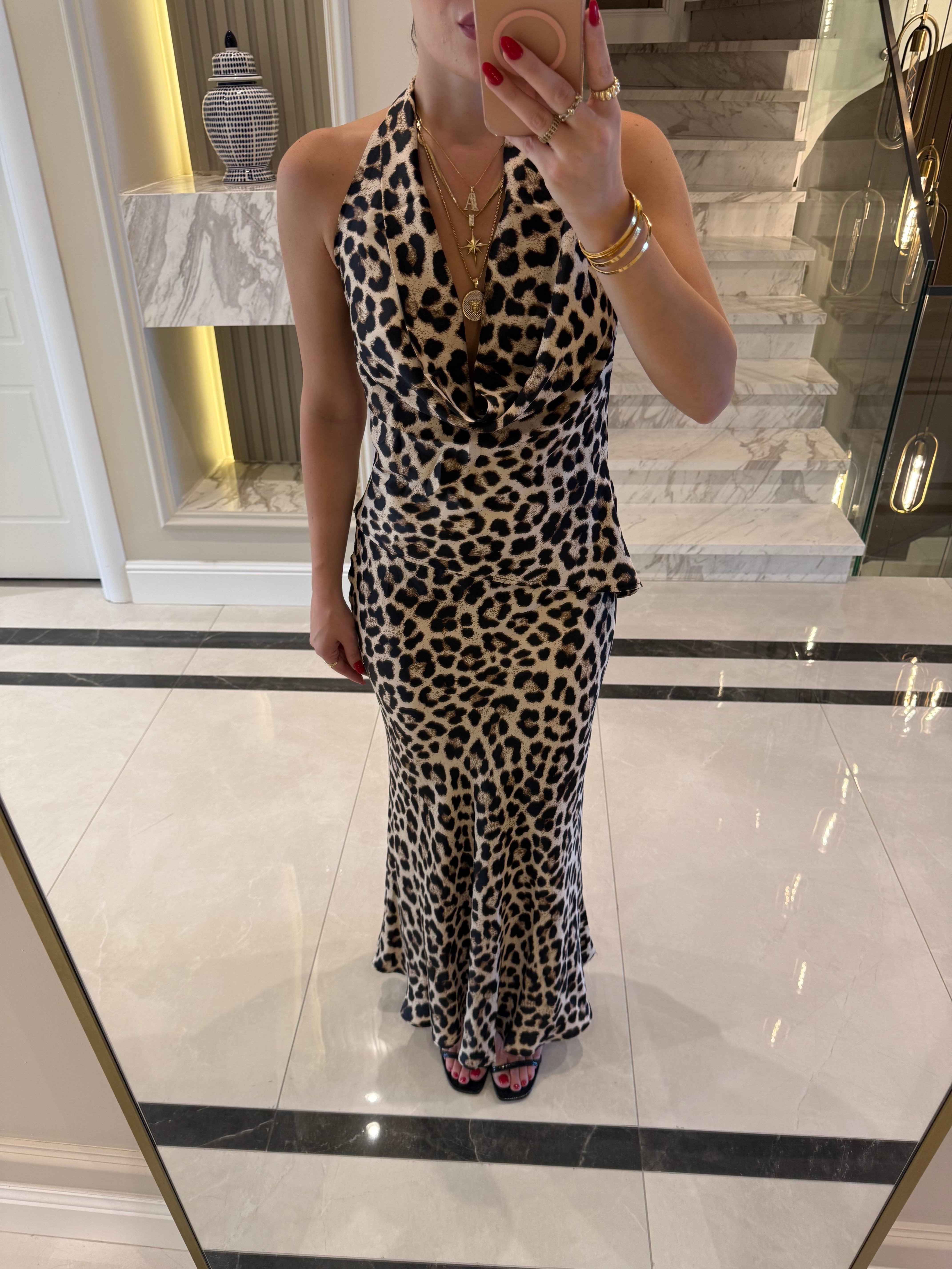 Leopar Desenli Etek - Bluz Takım