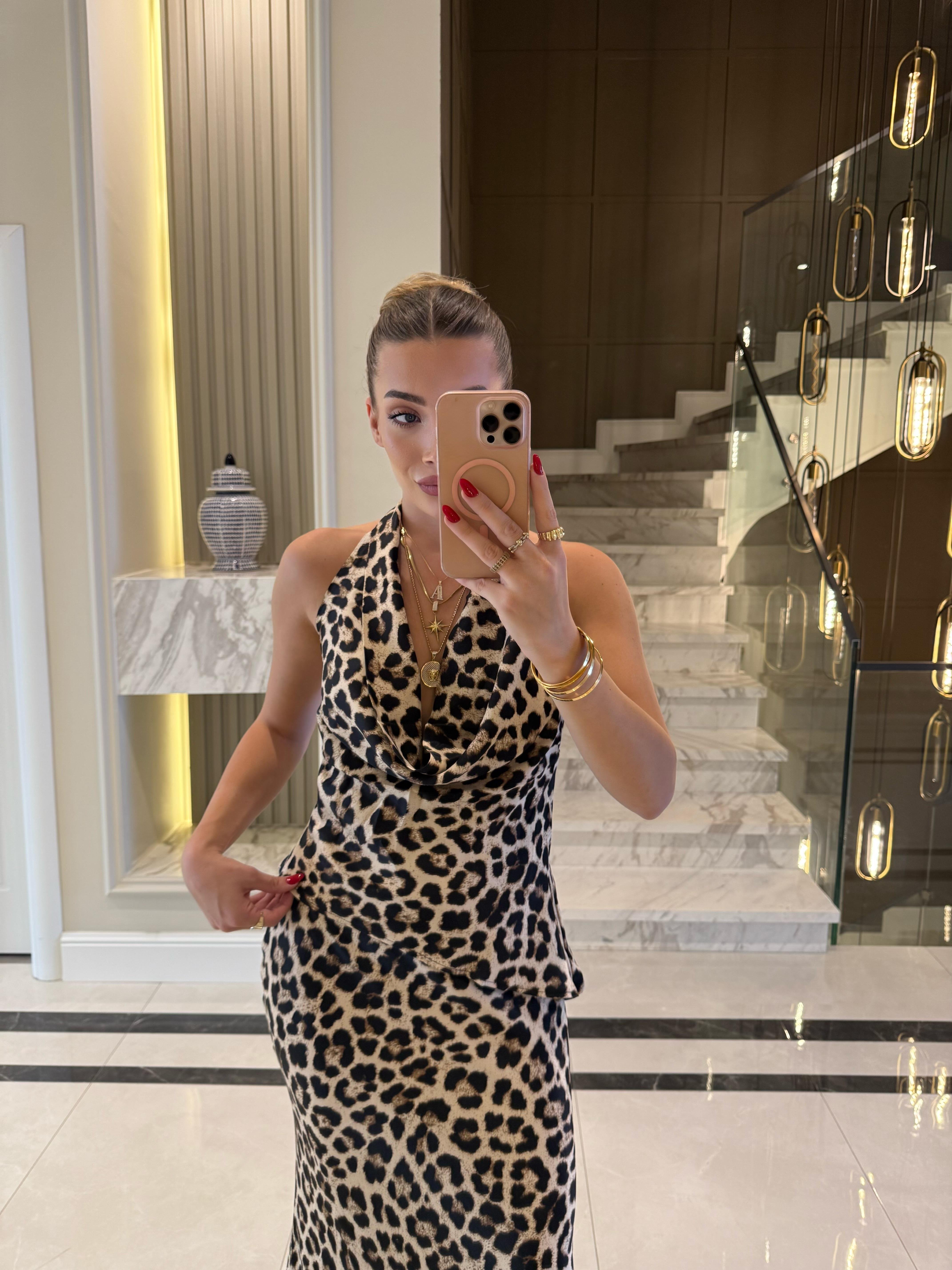 Leopar Desenli Etek - Bluz Takım
