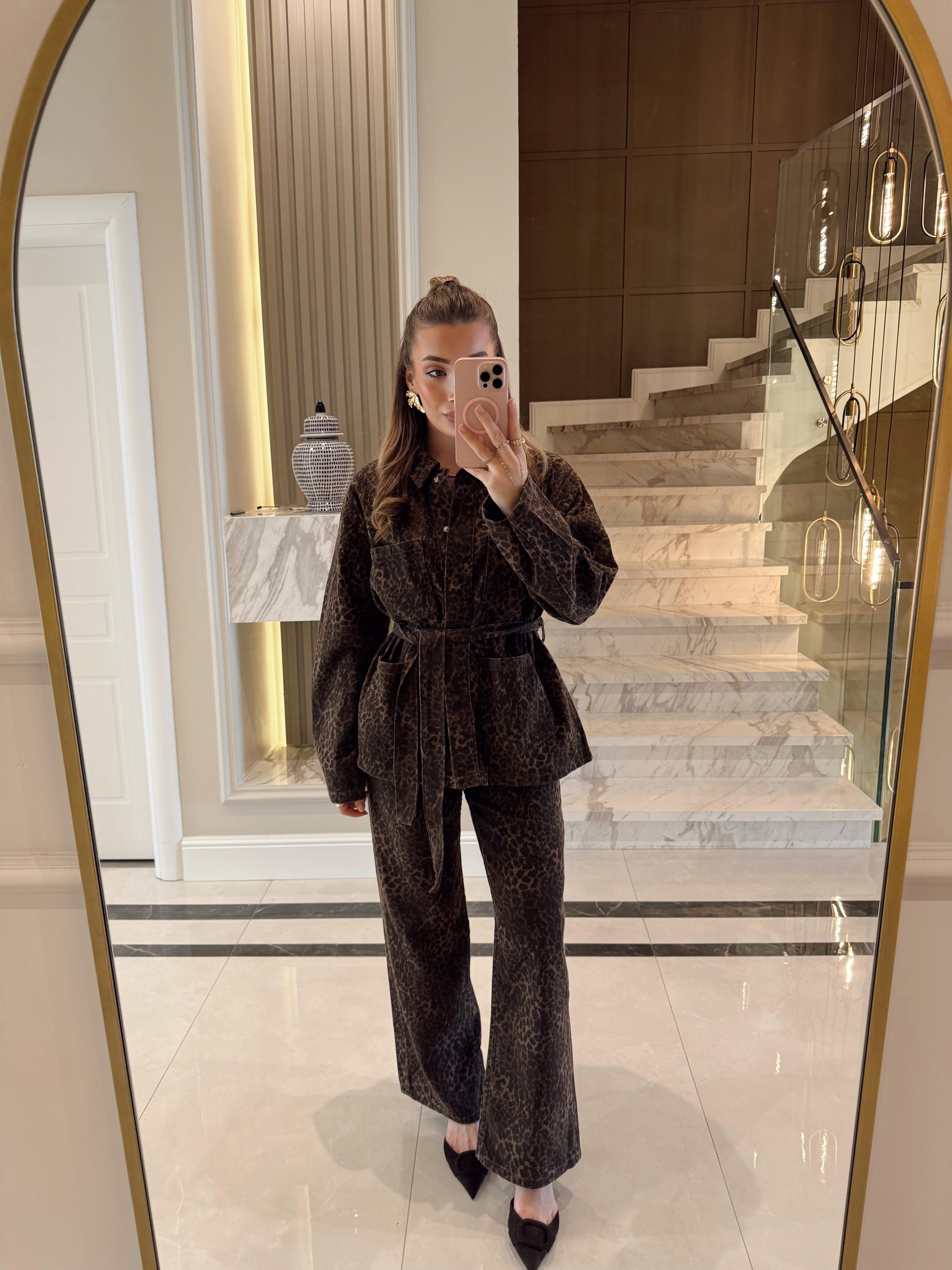 Leopar Desenli Özel Seri Gabardin Pantolon Ceket İkili Takım