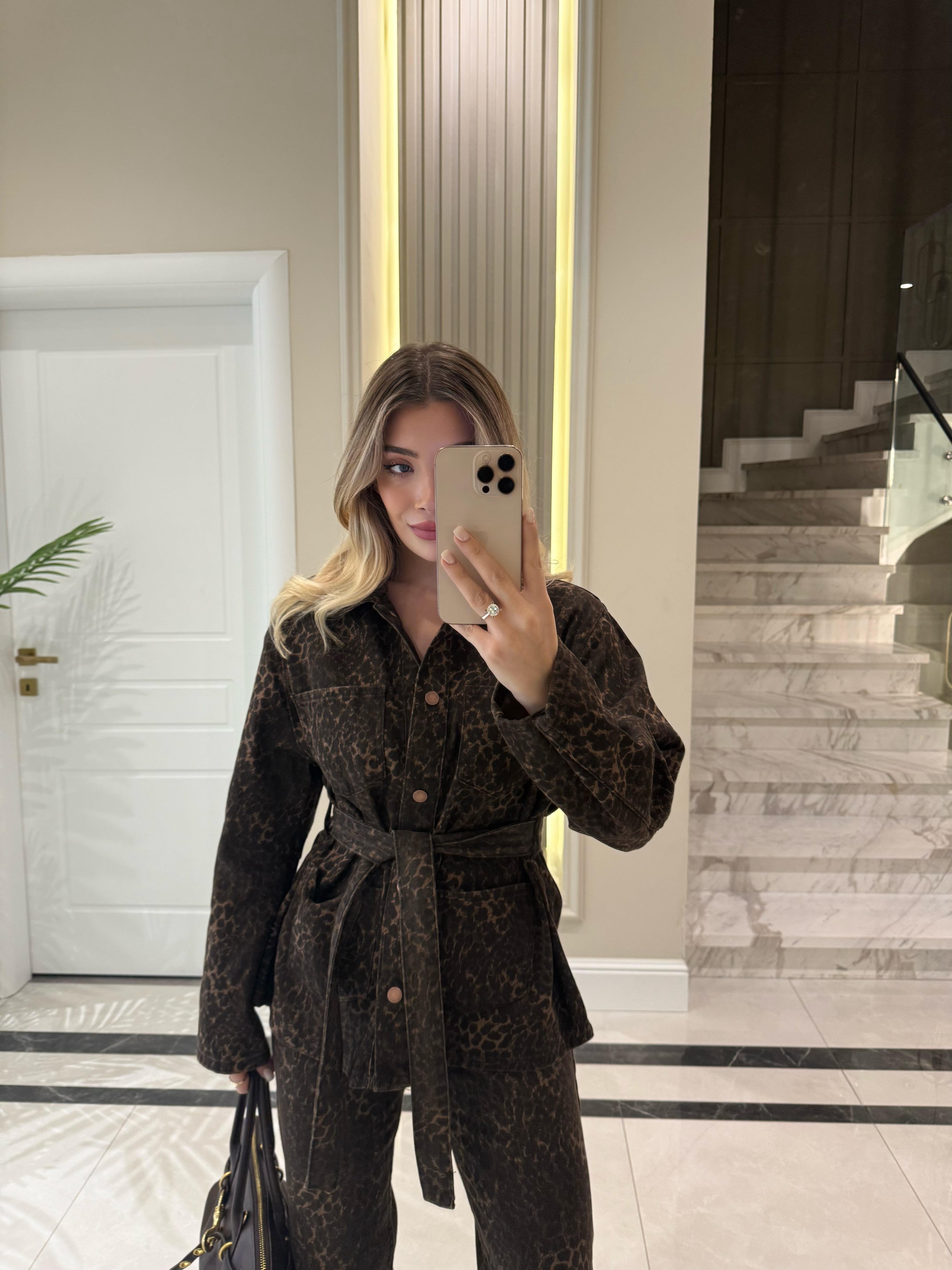 Leopar Desenli Özel Seri Gabardin Pantolon Ceket İkili Takım