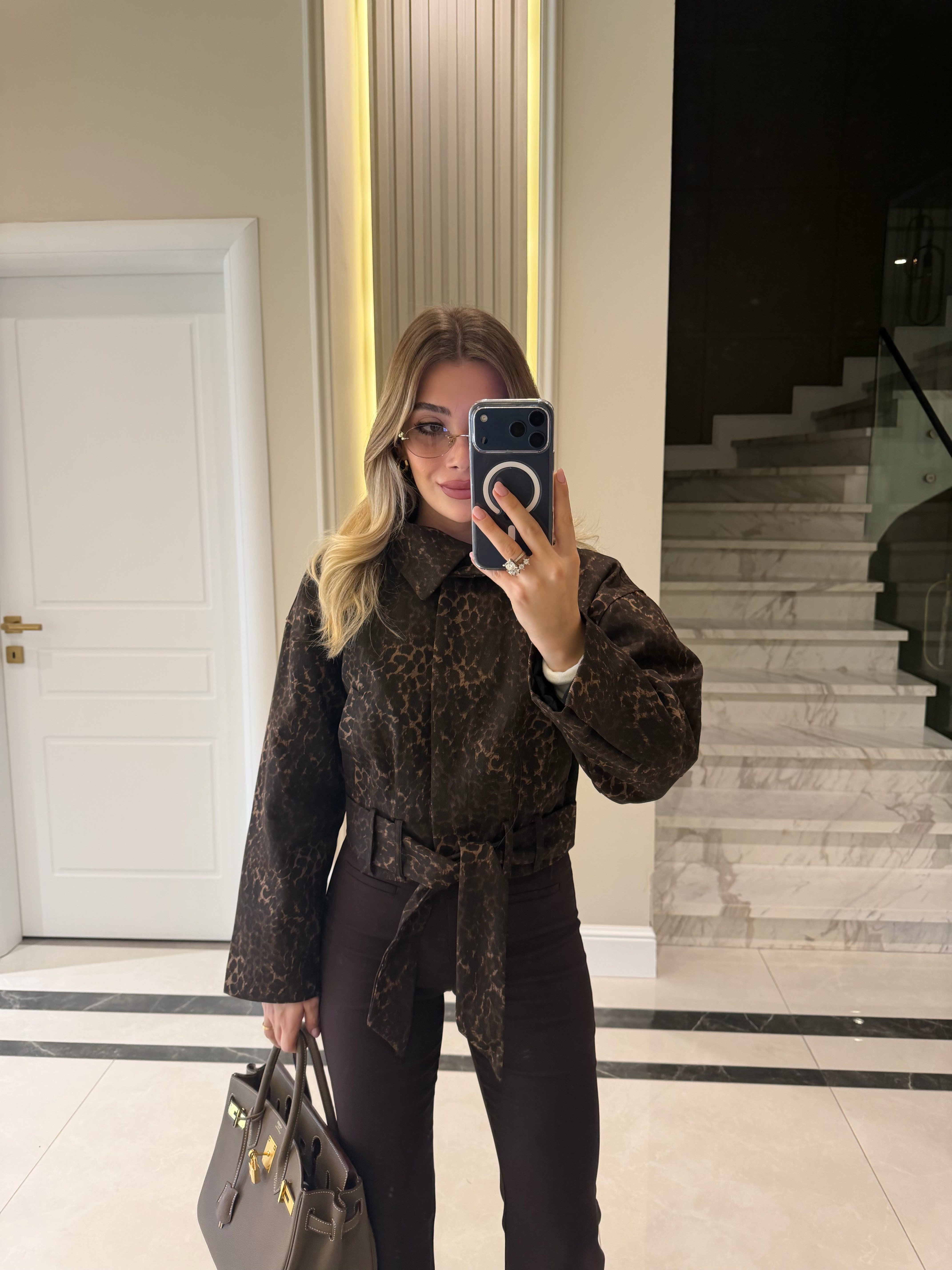 Leopar Gabardin Ceket - 1436