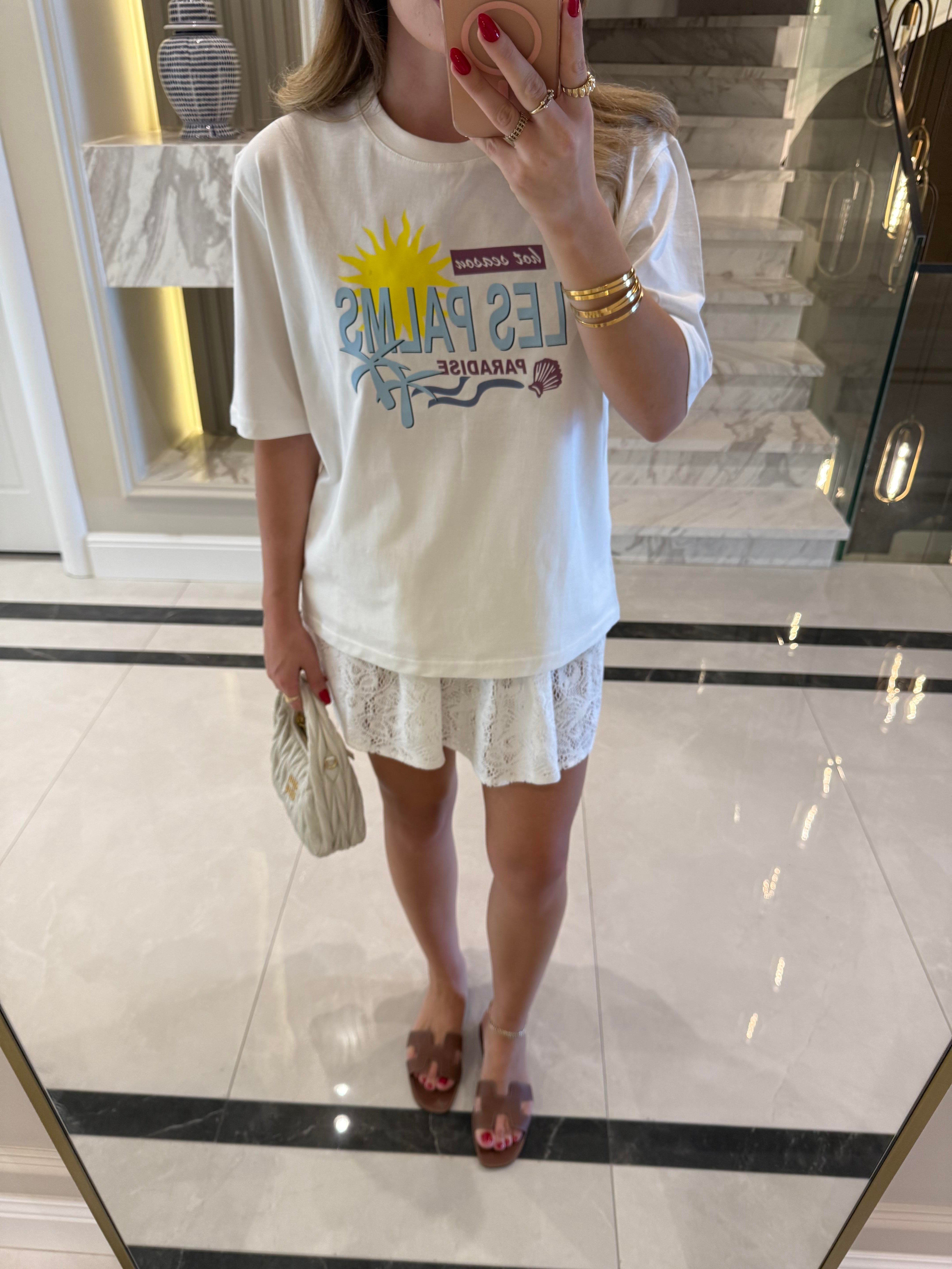 Les Palms Baskılı Basic Tişört