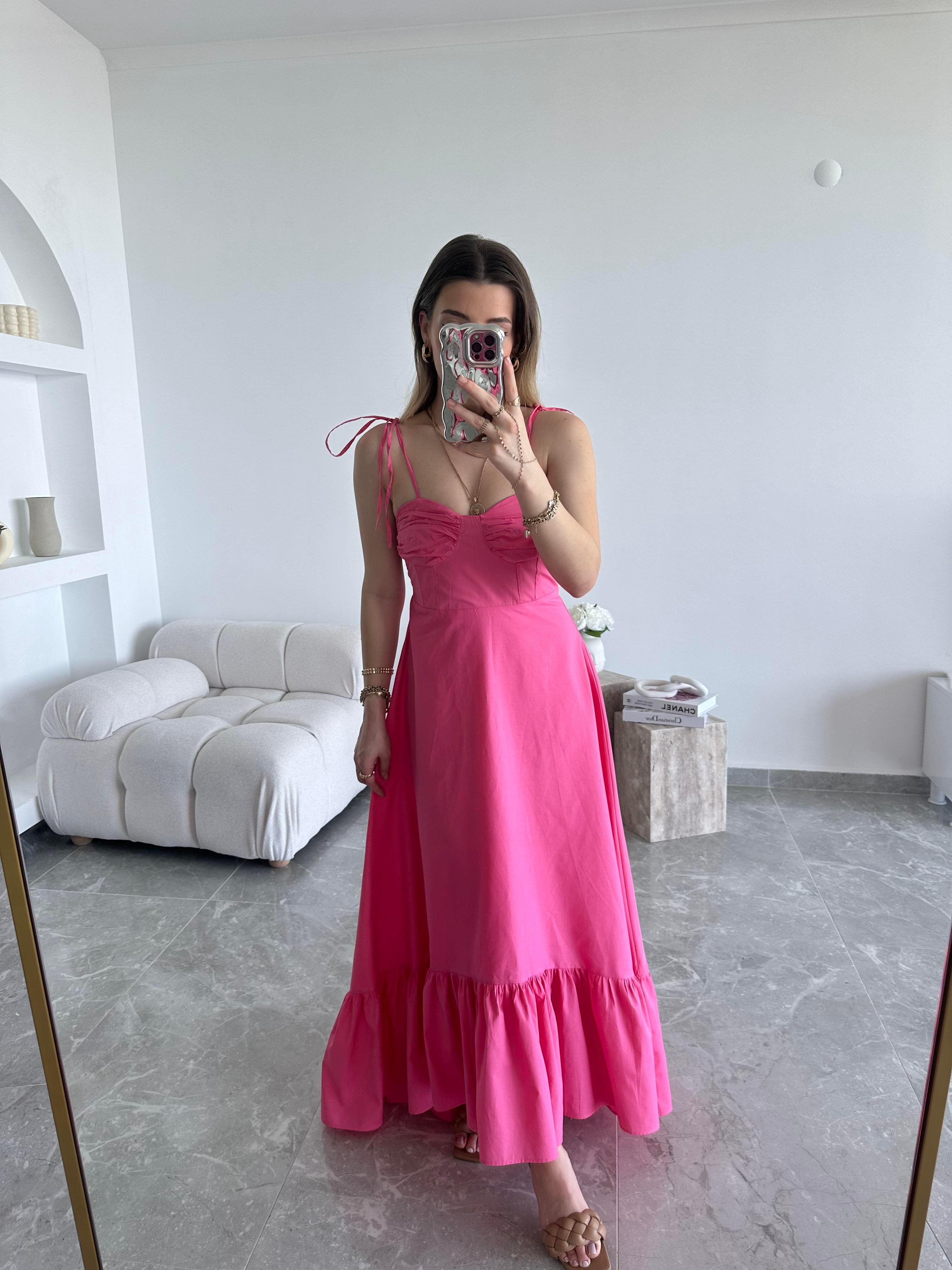 Marka Model Poplin Askılı Pembe Elbise