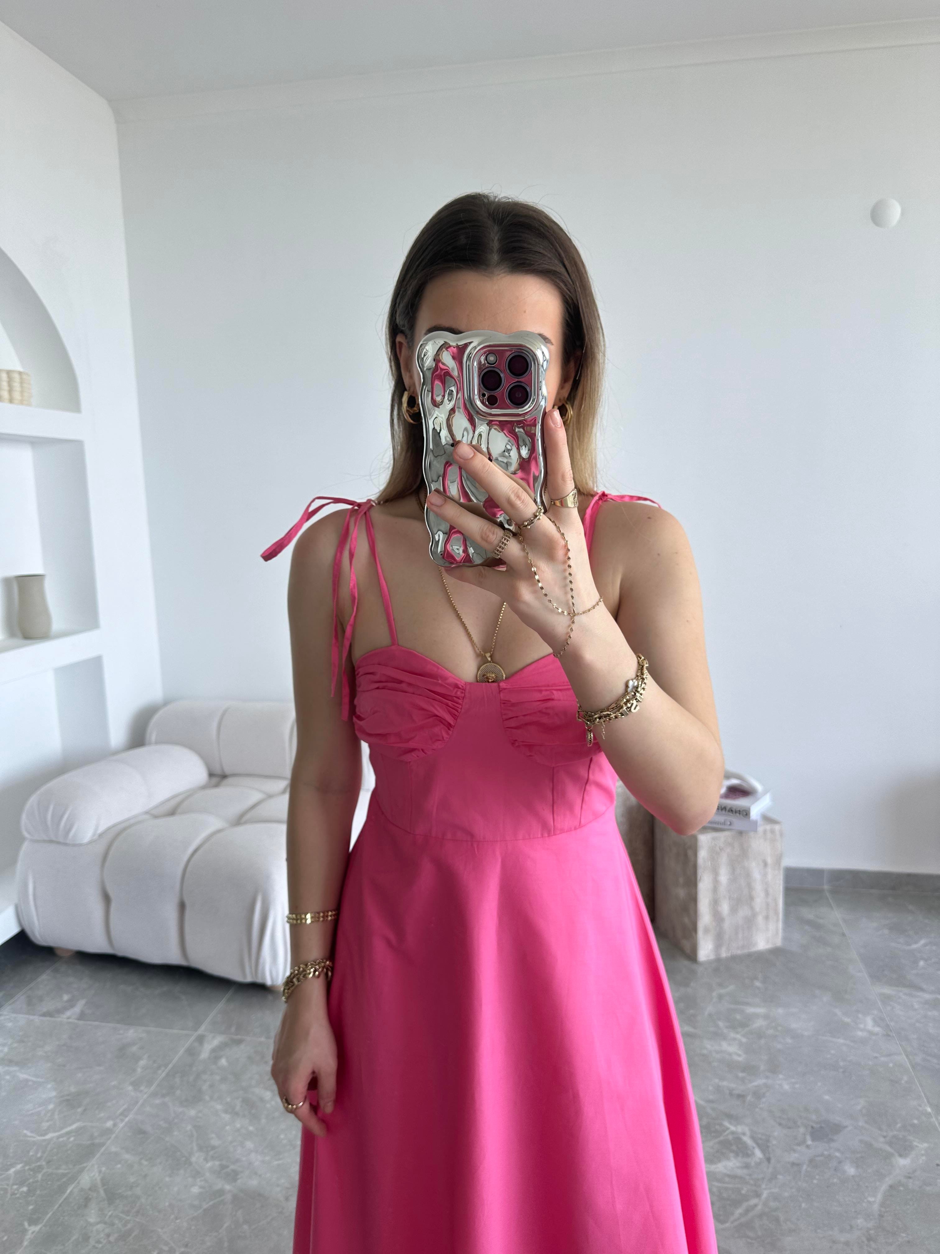Marka Model Poplin Askılı Pembe Elbise