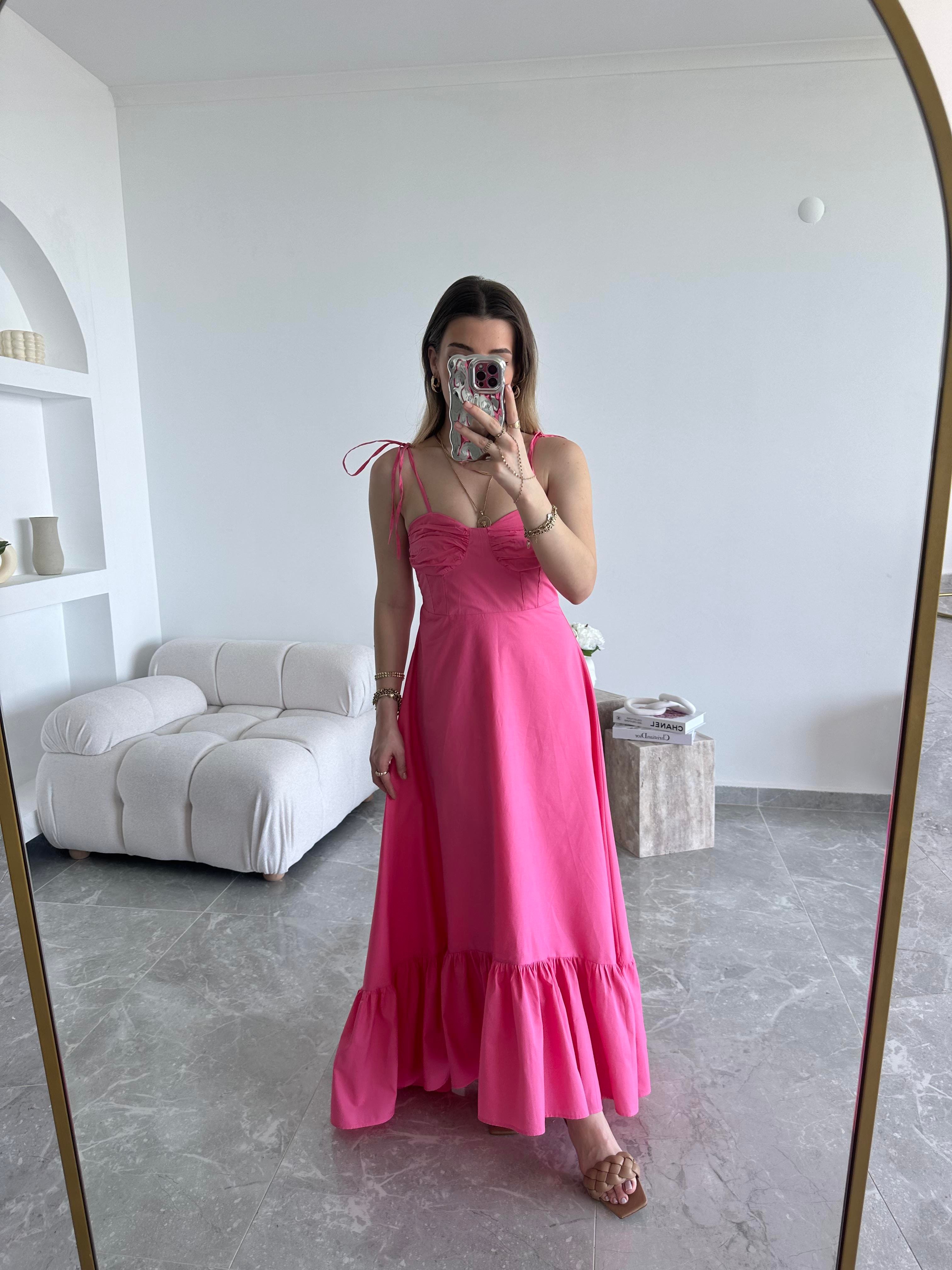 Marka Model Poplin Askılı Pembe Elbise