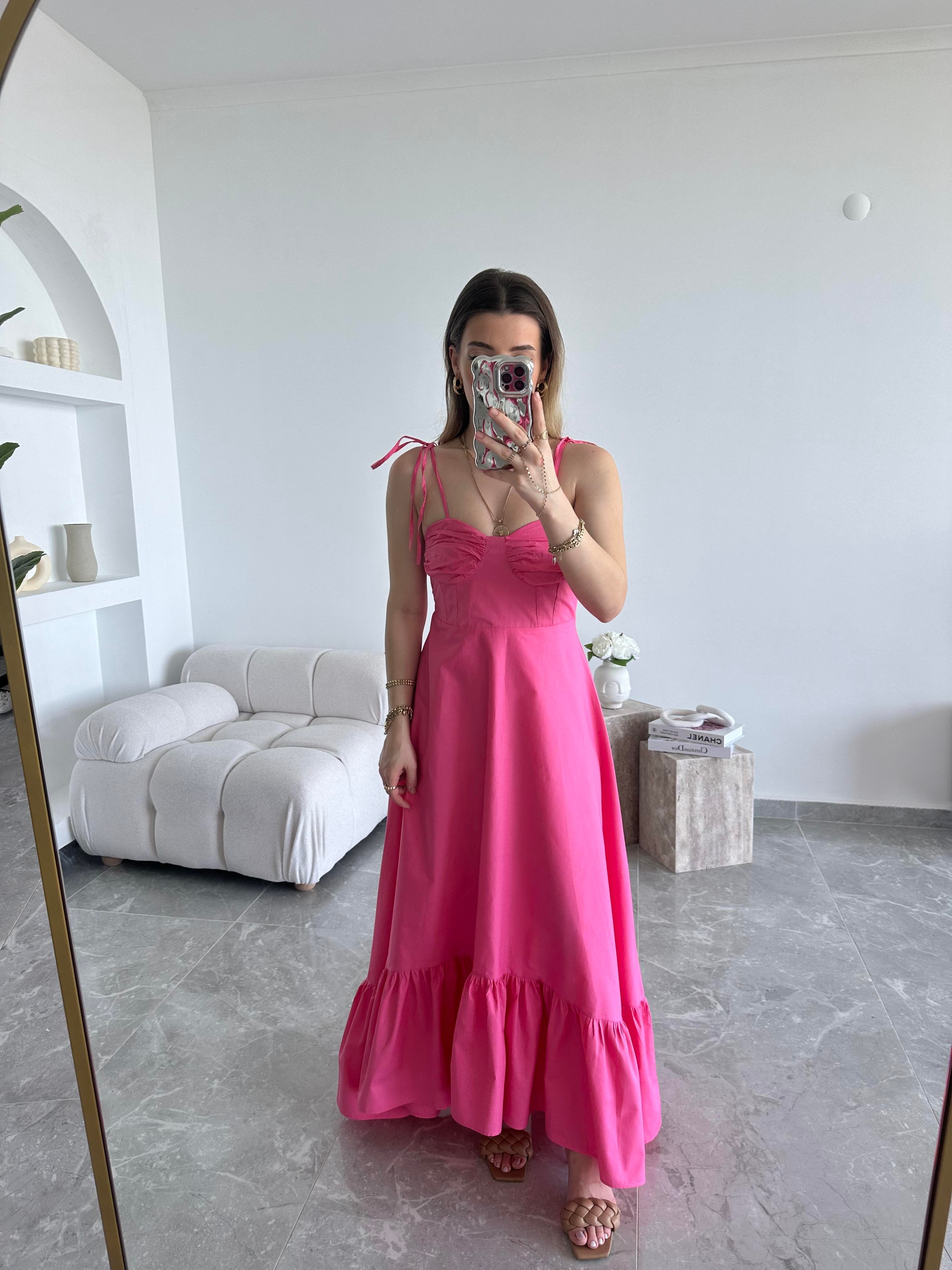 Marka Model Poplin Askılı Pembe Elbise